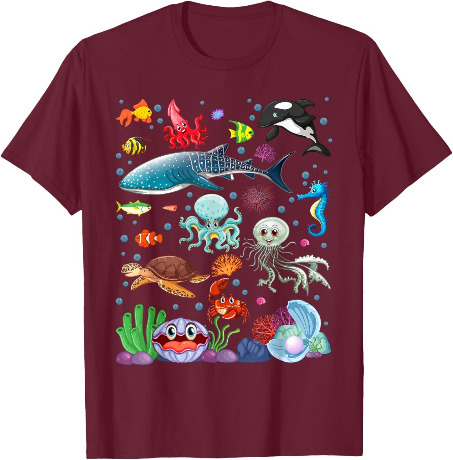 Cute Sea Animals Kids Children Ocean Creatures Clownfish T-Shirt - T-Shirt | Maroon