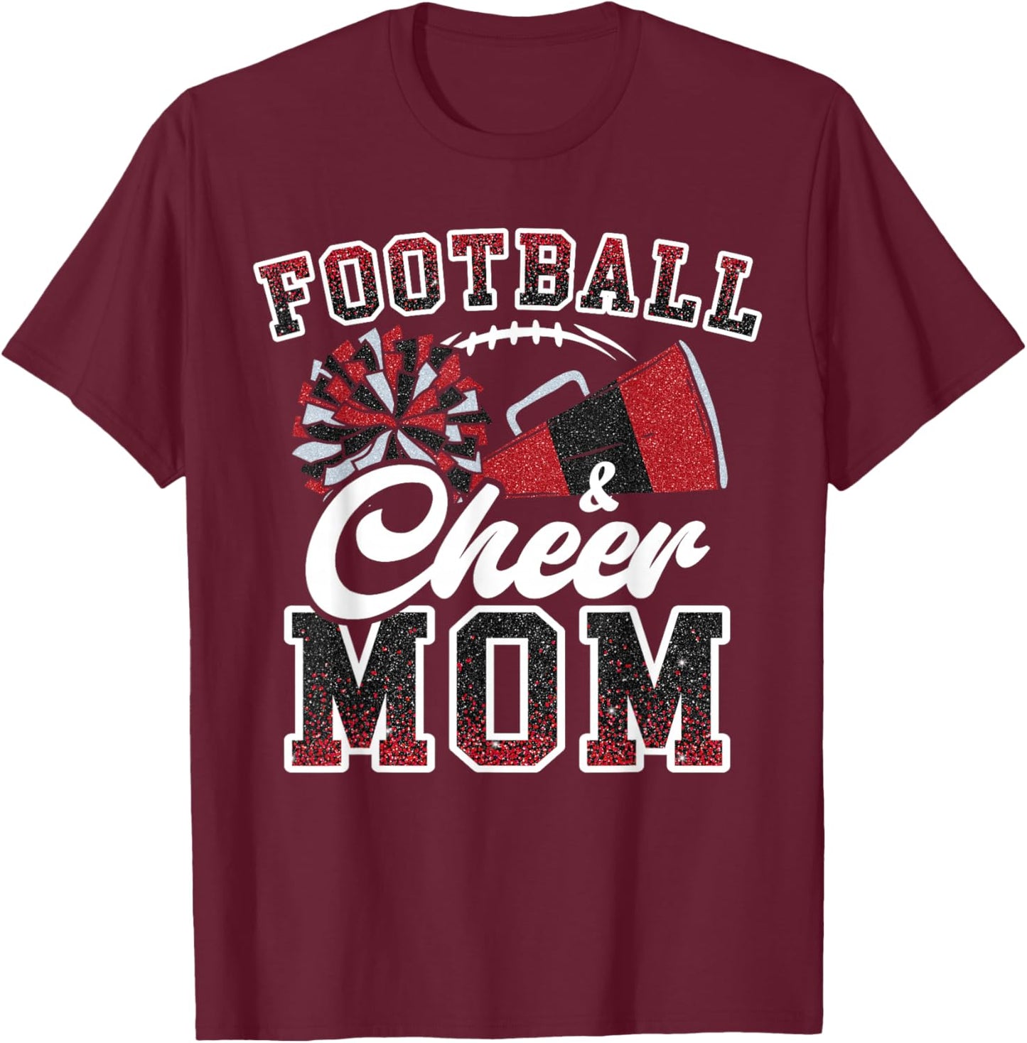 Loud Proud Football And Cheer Mom Cheerleader Mom Mama Red T-Shirt - T-Shirt | Maroon