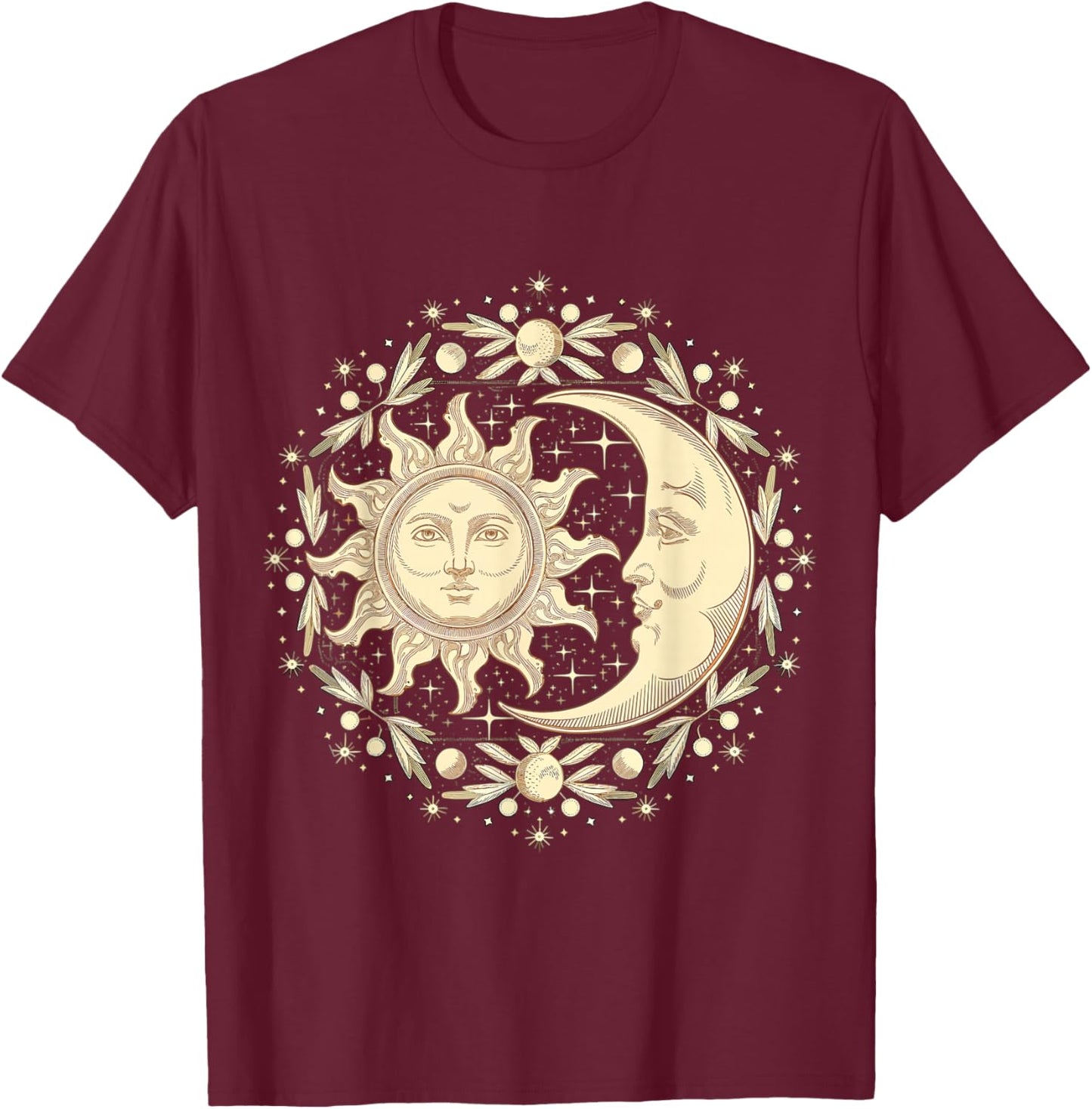 Celestial Moon and Sun T-Shirt - T-Shirt | Maroon