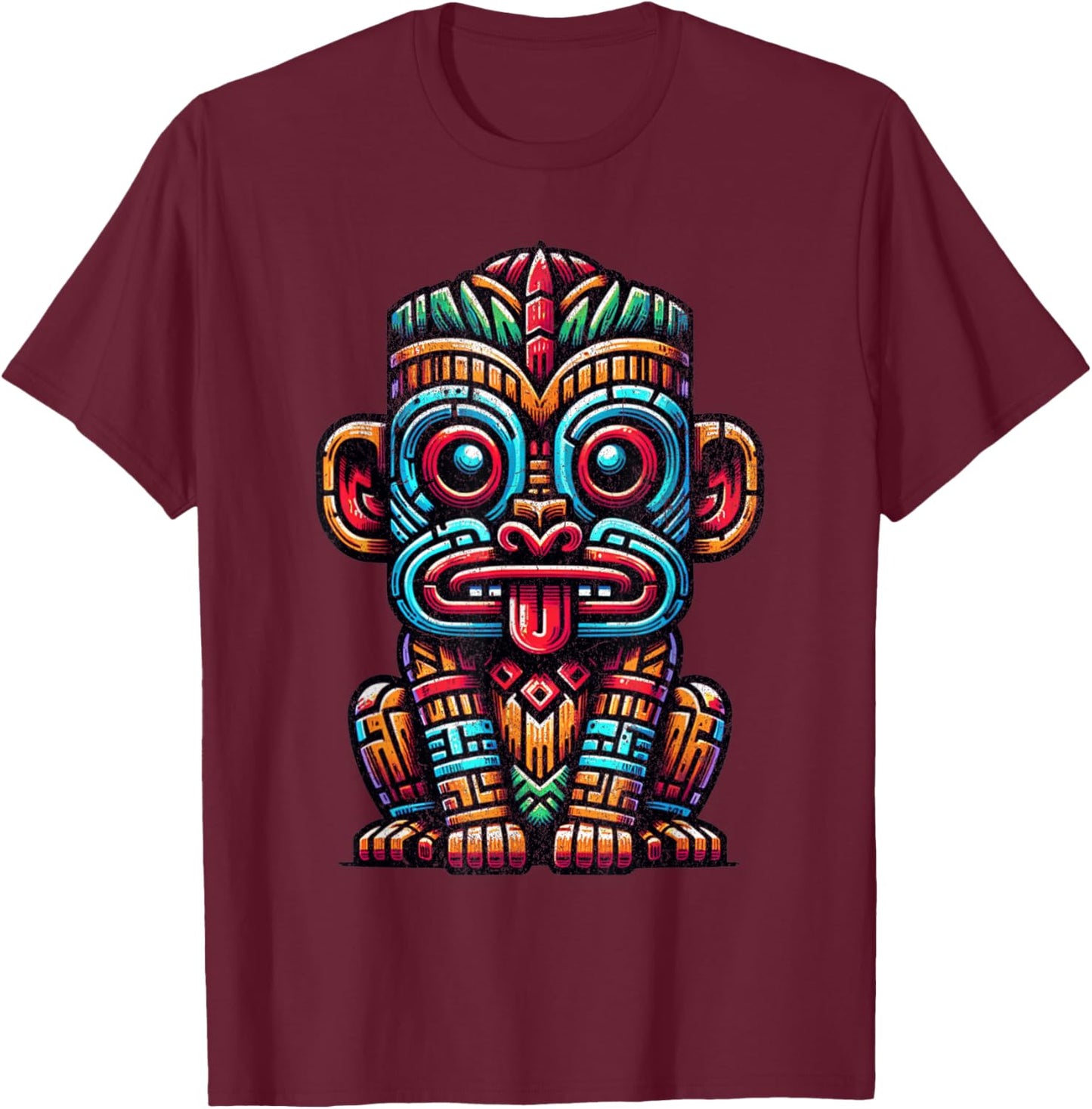 Tiki Totem Monkey Shirt Polynesian Lanai Hawaiian Animal T-Shirt - T-Shirt | Maroon