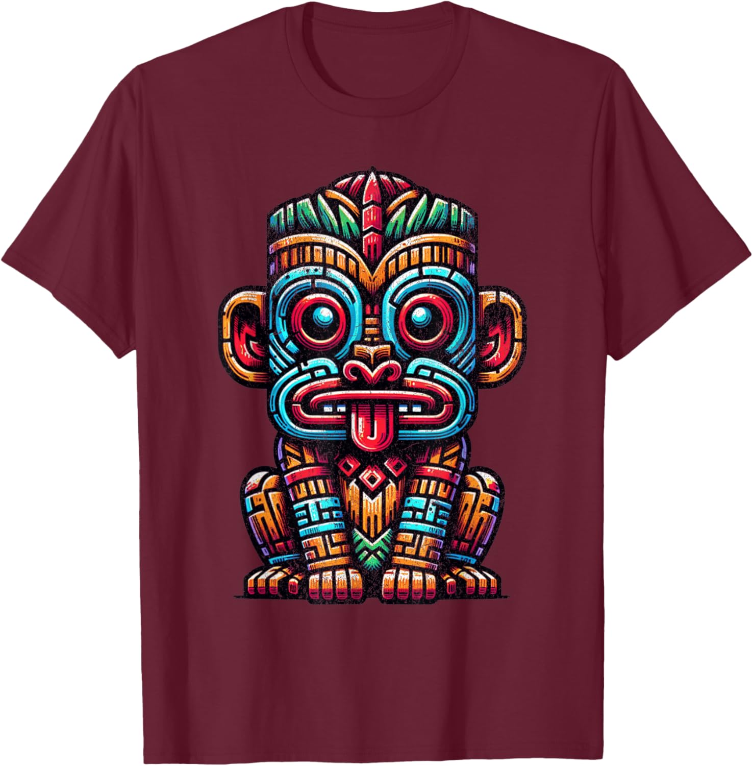 Tiki Totem Monkey Shirt Polynesian Lanai Hawaiian Animal T-Shirt - T-Shirt | Maroon