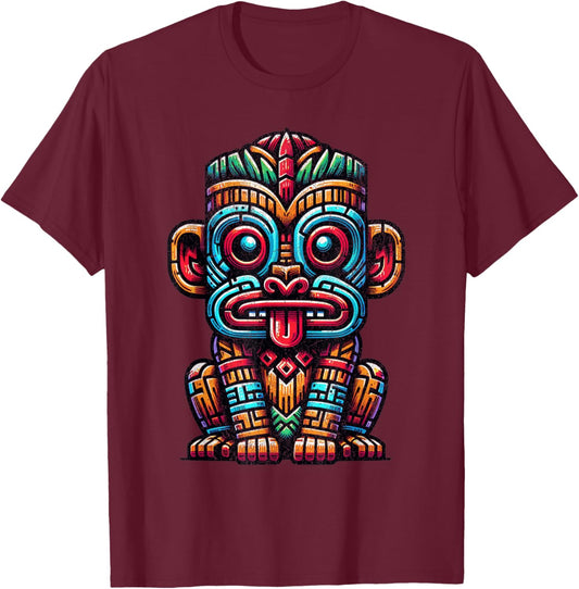 Tiki Totem Monkey Shirt Polynesian Lanai Hawaiian Animal T-Shirt - T-Shirt | Maroon