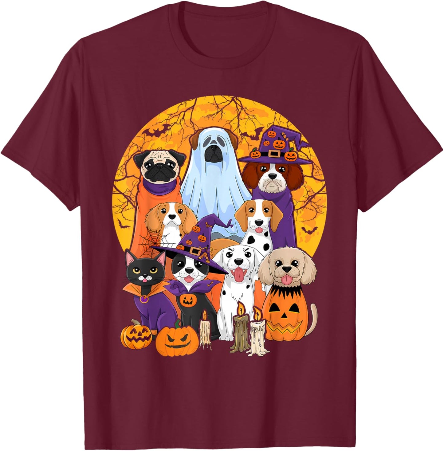 Dog Ghost Cute Dog Dressed As Ghost Funny Halloween Dog T-Shirt - T-Shirt | Maroon