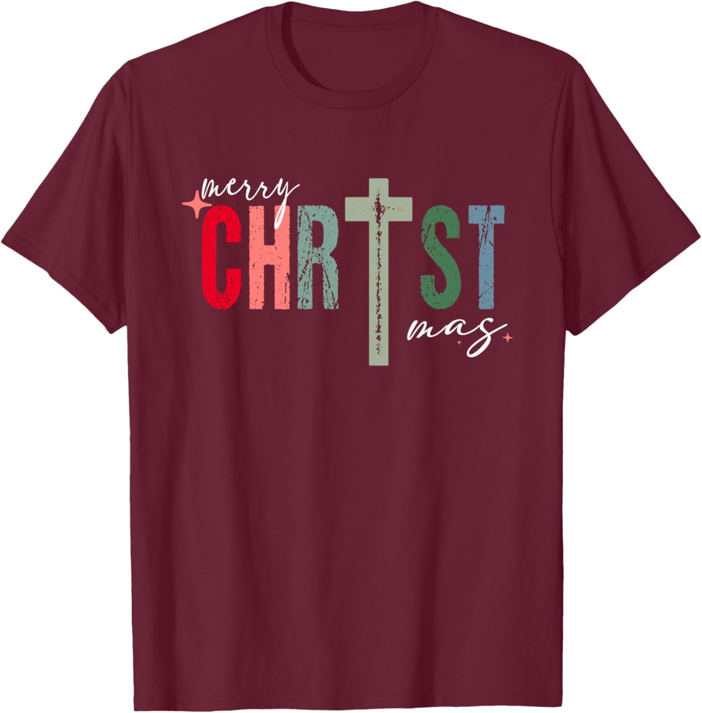 Merry Christmas Christian Jesus Cross Faith Religious Xmas T-Shirt - T-Shirt | Maroon