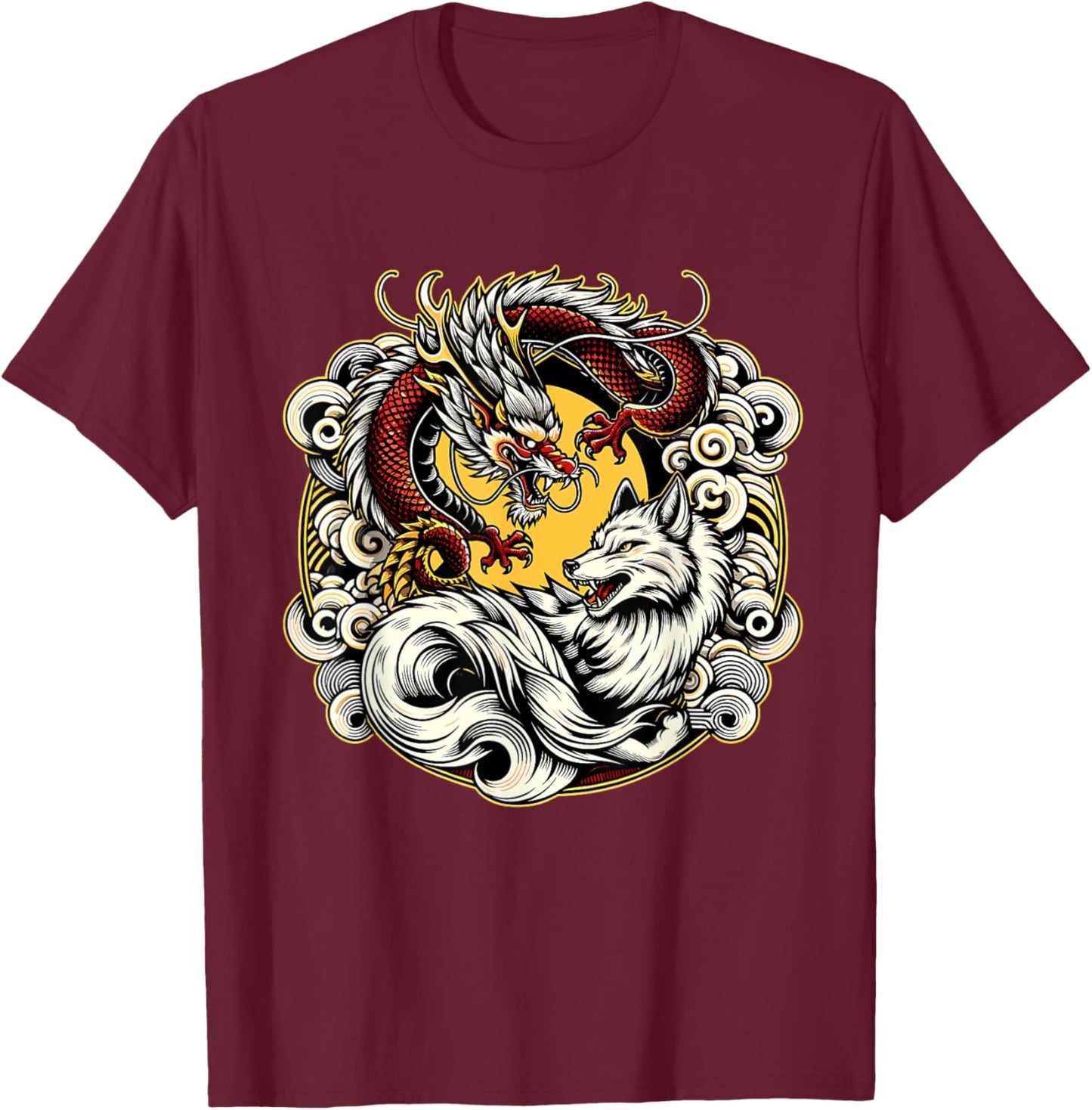 Japanese Dragon Nine-tailed Fox Kitsune T-Shirt - T-Shirt | Maroon