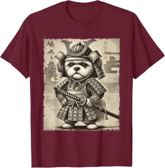 Shih Tzu Dog Samurai Funny T-Shirt - T-Shirt | Maroon