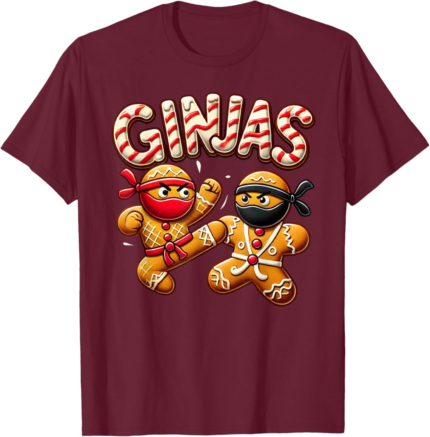 Funny Ginjas Gingerbread Ninjas for kid boys Christmas Xmas T-Shirt - T-Shirt | Maroon