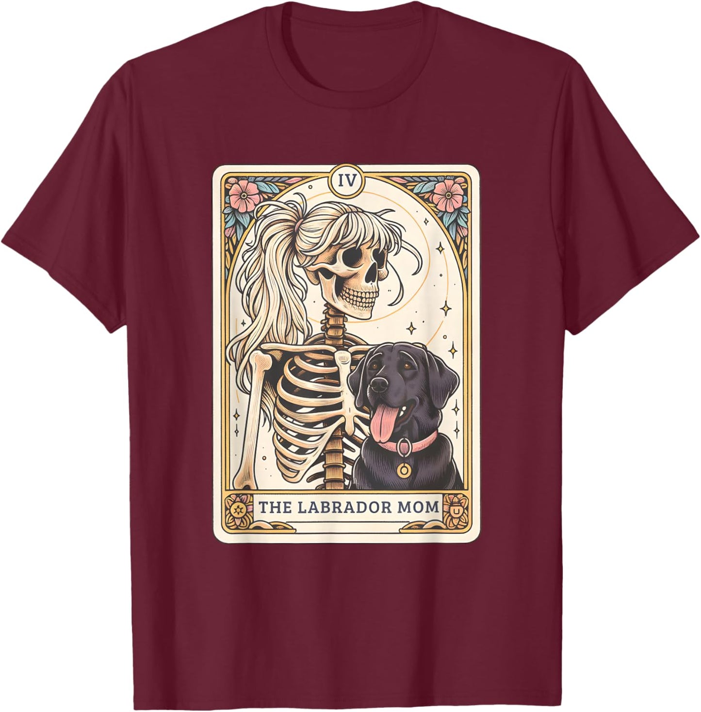 Black Lab Mom Tarot Card, Black Labrador Skeleton Halloween T-Shirt - T-Shirt | Maroon