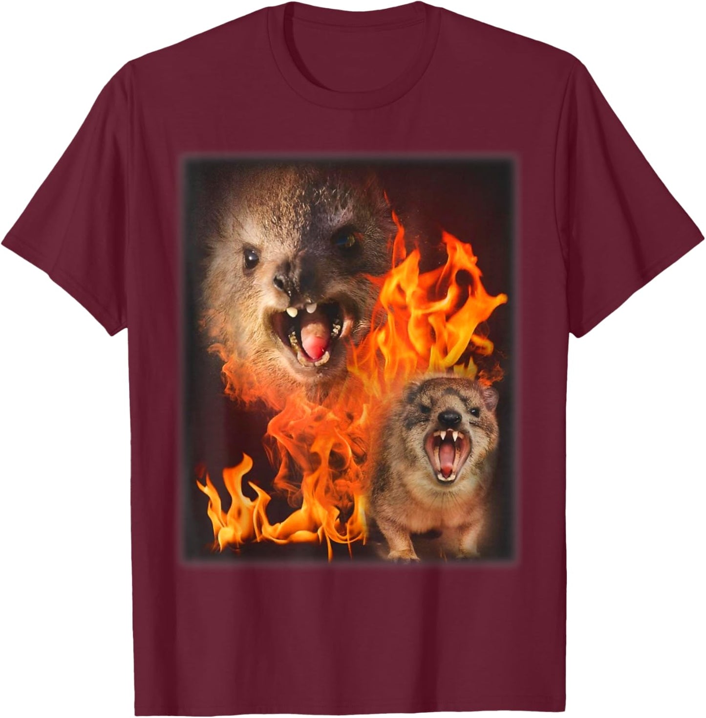 Funny Rock Hyrax Fire Meme T-Shirt - T-Shirt | Maroon