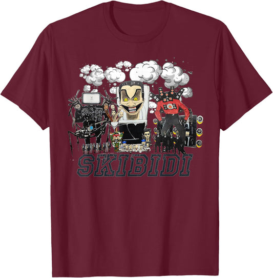 Skibidi Toilet, Cameraman, Speakerman, TVman For Boys T-Shirt - T-Shirt | Maroon
