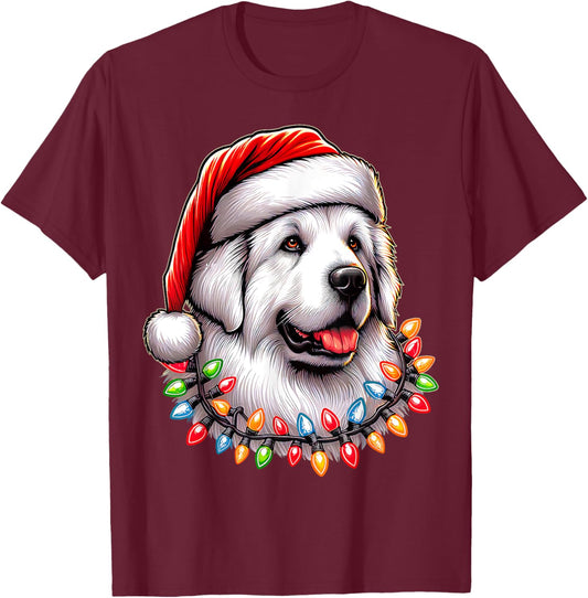 Great Pyrenees Dog Christmas Hat Xmas T-Shirt - T-Shirt | Maroon