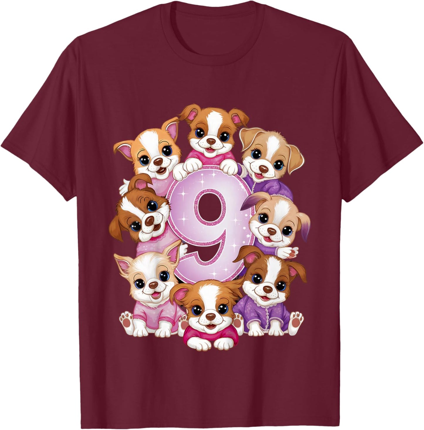 9th Birthday Dog Birthday Shirt for Girls 9 Years Puppy T-Shirt - T-Shirt | Maroon