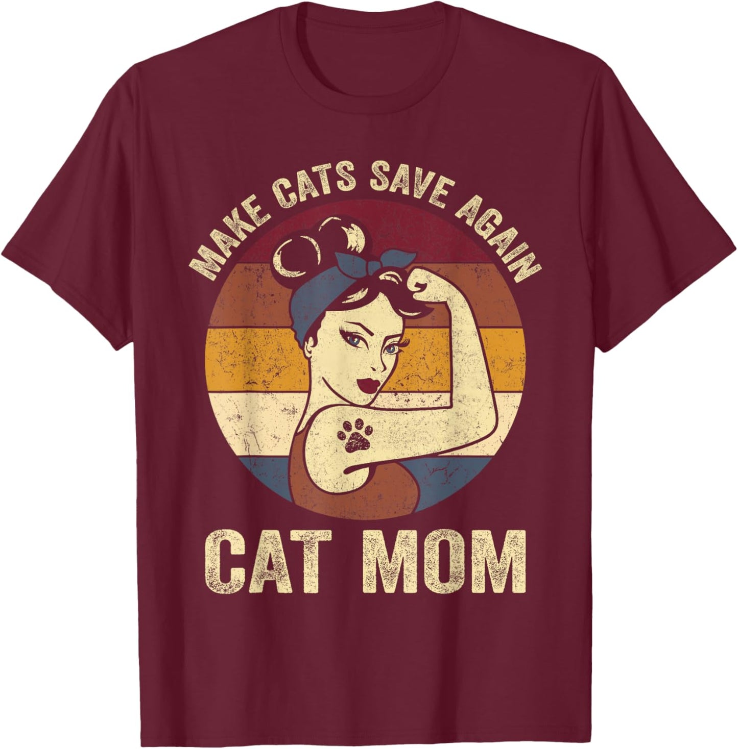 Rosie Retro Cat Mom Trump Make Cats Save Again T-Shirt - T-Shirt | Maroon