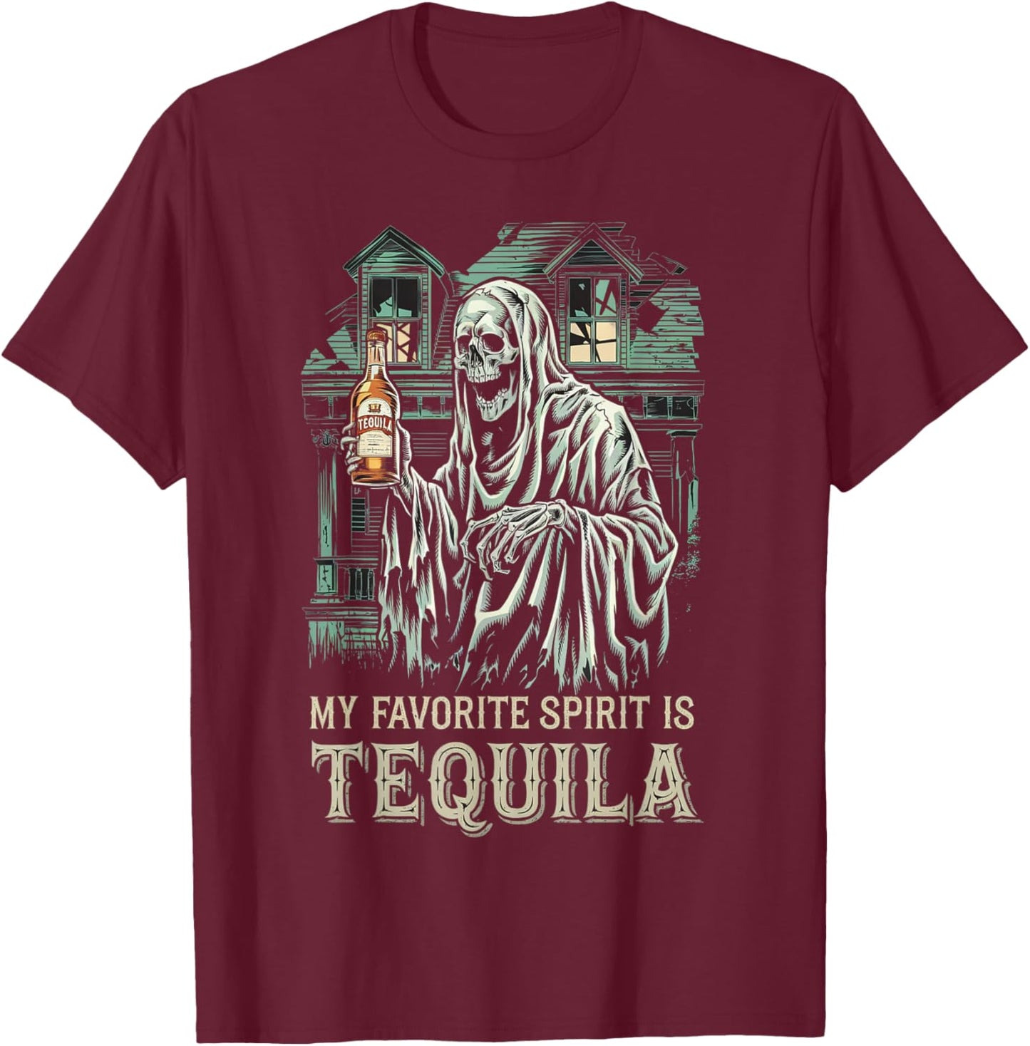 My Favorite Spirit Is Tequila Ghost Halloween Tequila T-Shirt - T-Shirt | Maroon