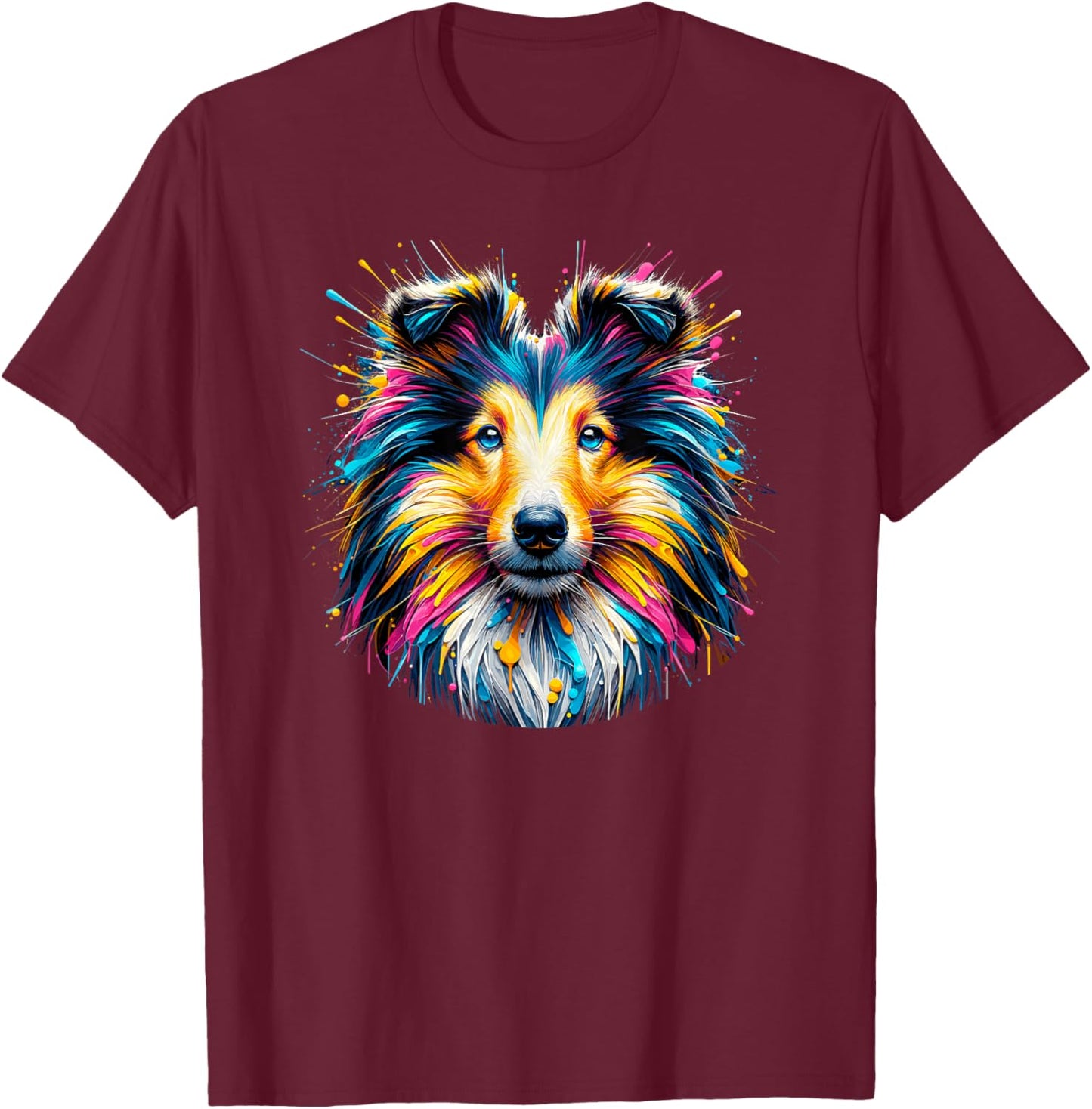 Splash Art Shetland Sheepdog Sheltie Women Girls Kids T-Shirt - T-Shirt | Maroon