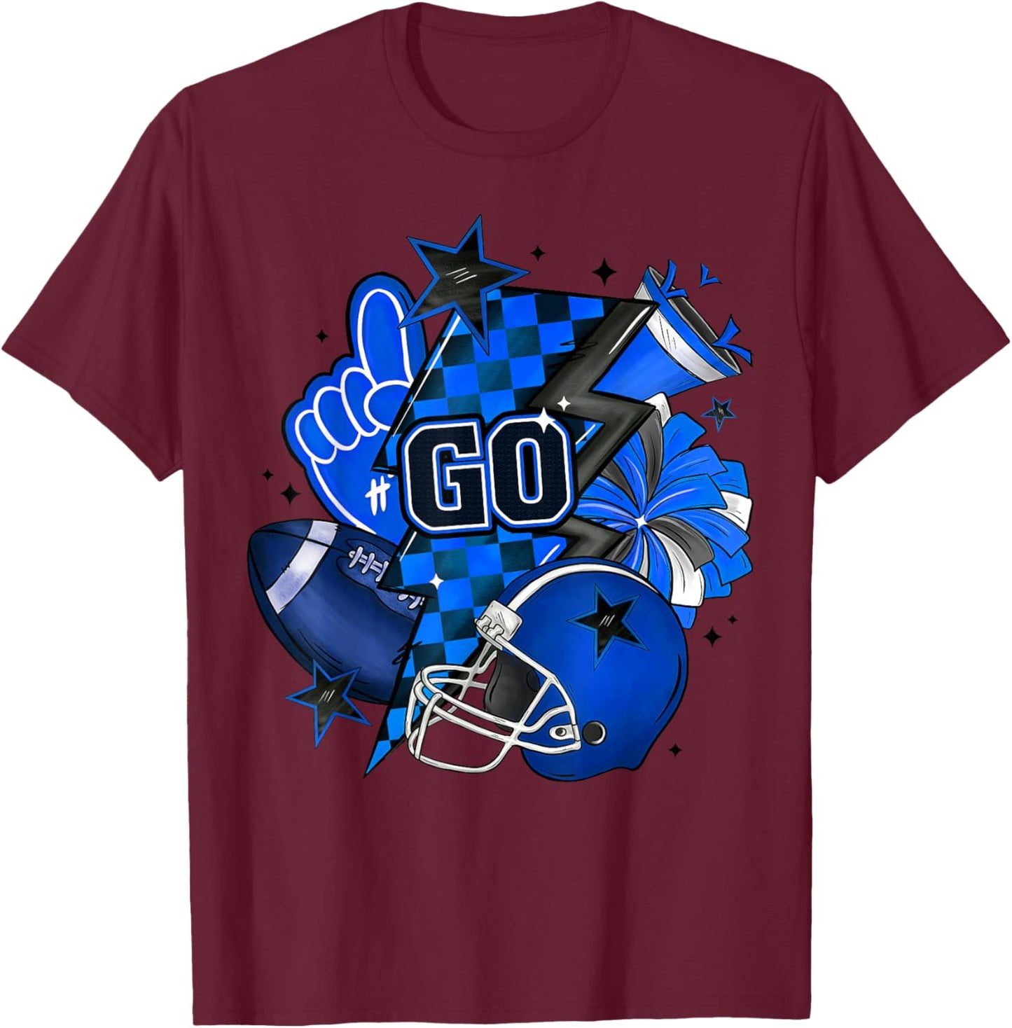 Game Day Cheer Blue Coquette Bow Touchdown Season Football T-Shirt - T-Shirt | Maroon