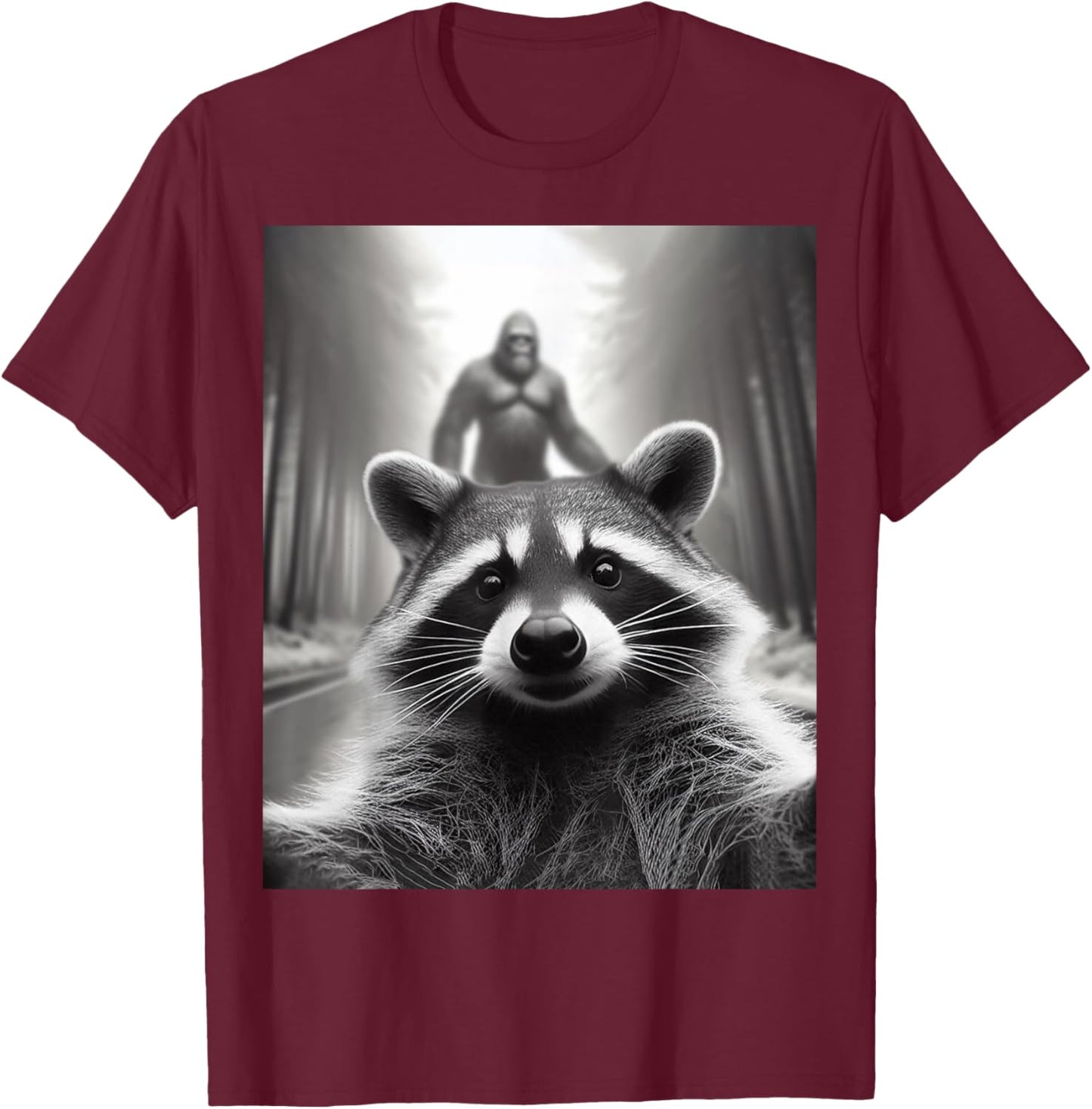 Funny Scared Raccoon Selfie Bigfoot Gift kid T-Shirt - T-Shirt | Maroon