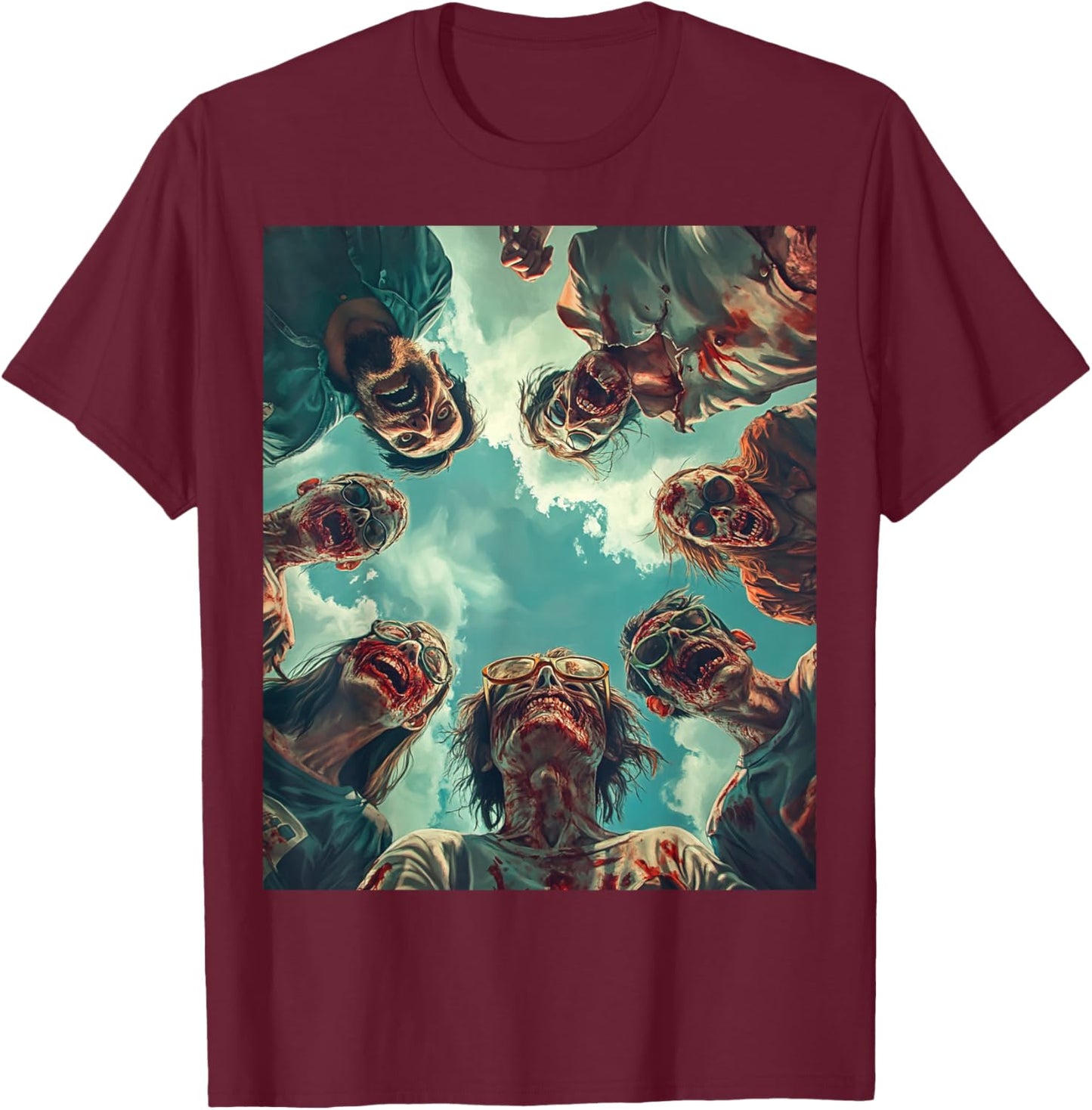 A Funny Halloween Clothing Zombies Taking a Selfie On T-Shirt - T-Shirt | Maroon