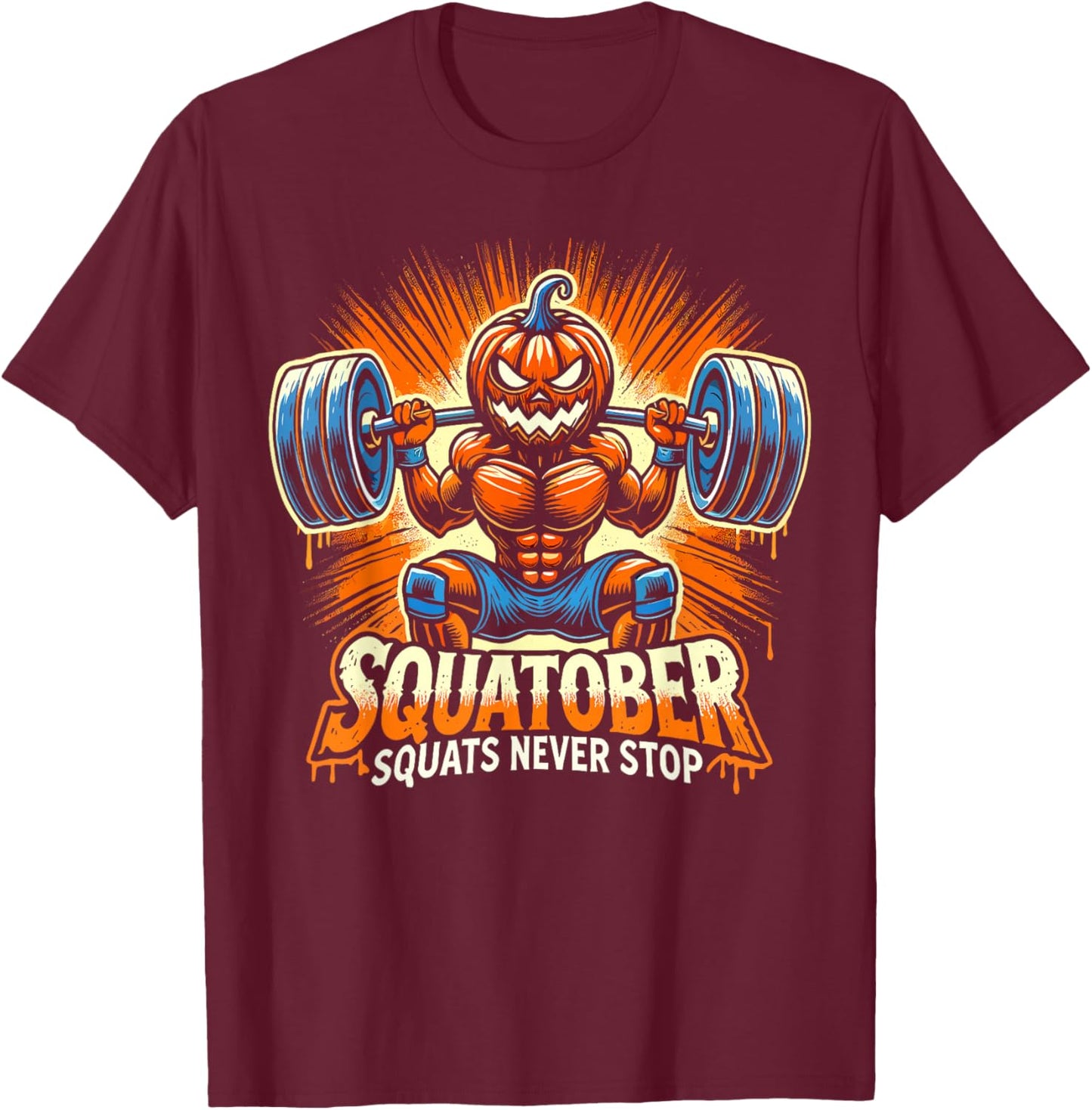 Squatober Pumpkin Halloween Costume, Spooky Weightlifting T-Shirt - T-Shirt | Maroon