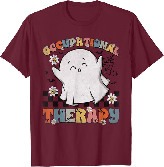 OT Occupational Therapy Halloween Retro Ghost OT Halloween T-Shirt - T-Shirt | Maroon