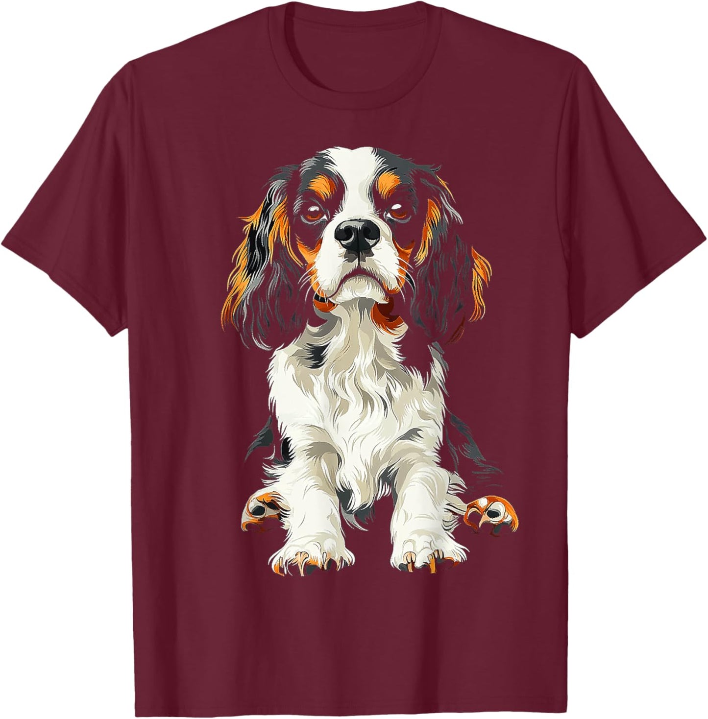 Cavalier King Charles Spaniel Dog Graphic Pet Artwork Women Kids T-Shirt - T-Shirt | Maroon