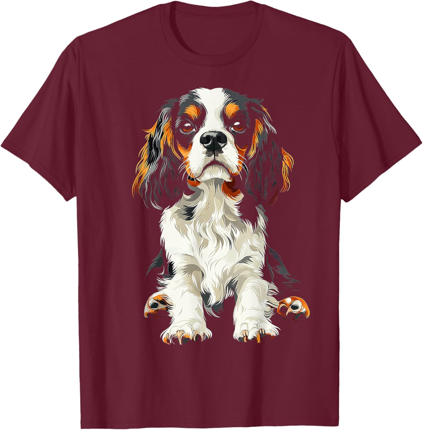 Cavalier King Charles Spaniel Dog Graphic Pet Artwork Women Kids T-Shirt - T-Shirt | Maroon