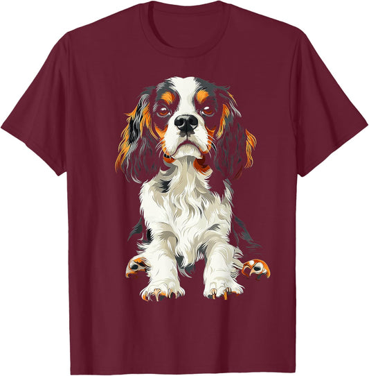 Cavalier King Charles Spaniel Dog Graphic Pet Artwork Women Kids T-Shirt - T-Shirt | Maroon