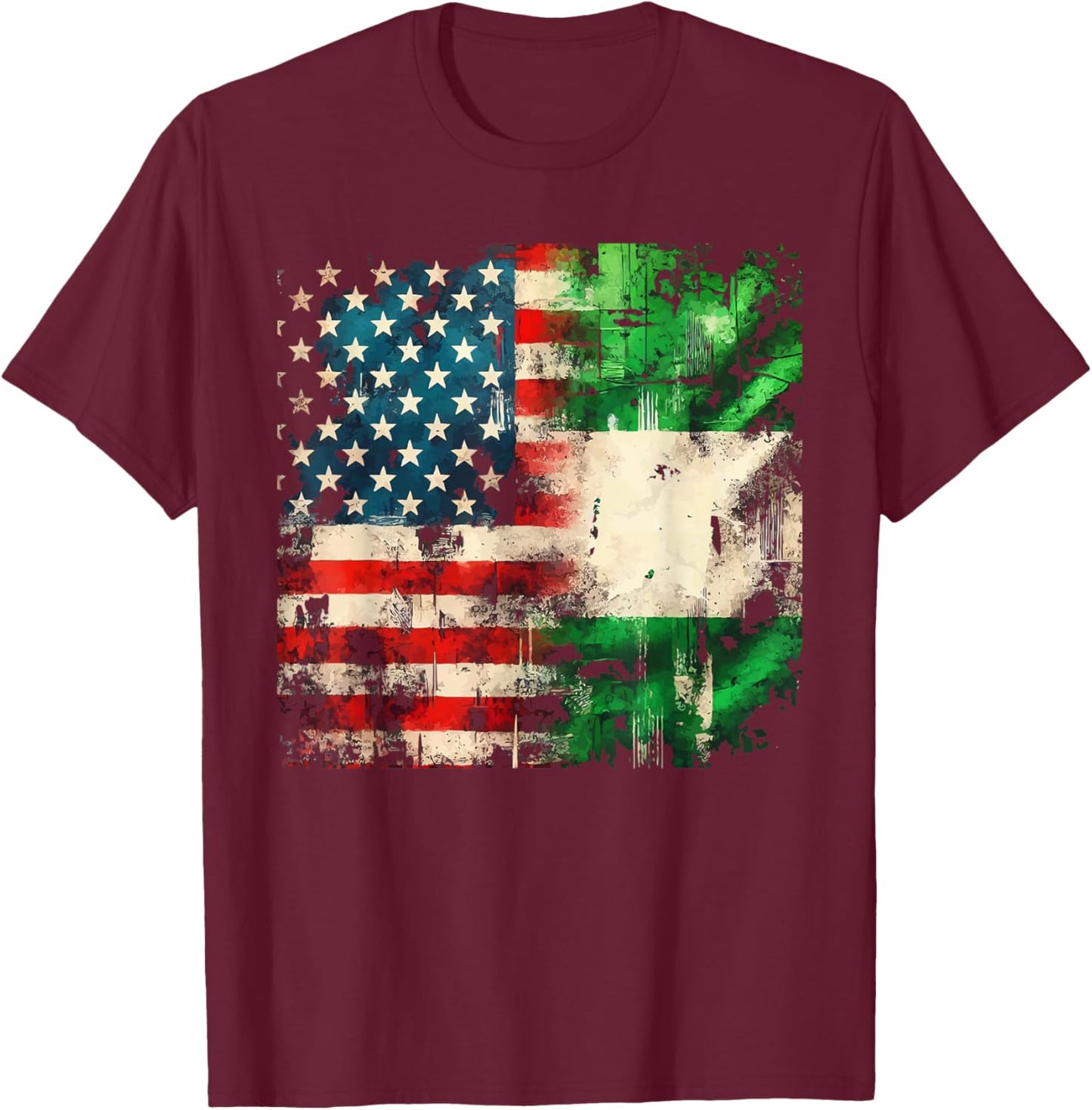 Half Nigerian Half American USA Flag Nigeria America T-Shirt - T-Shirt | Maroon