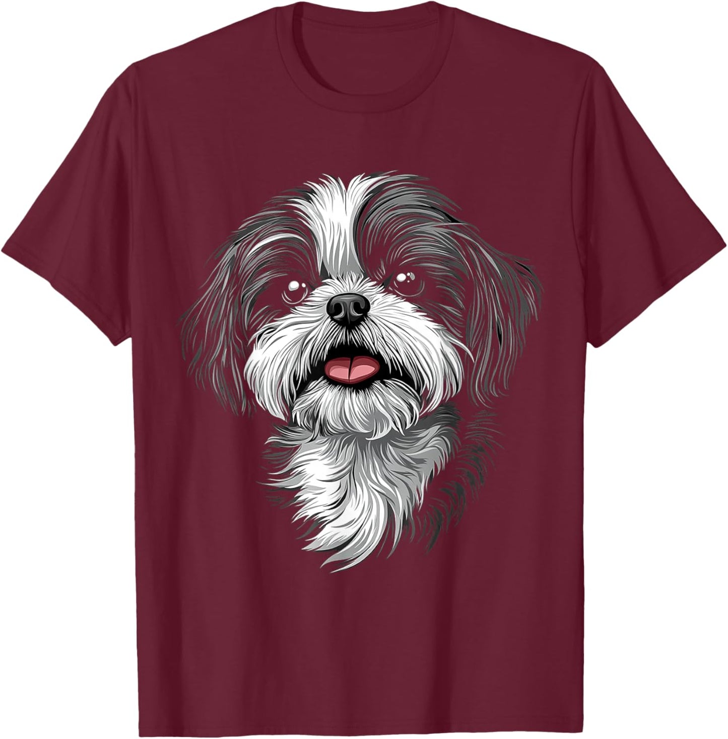 Shih Tzu Dog Motif Pet Illustration Shih Tzu T-Shirt - T-Shirt | Maroon