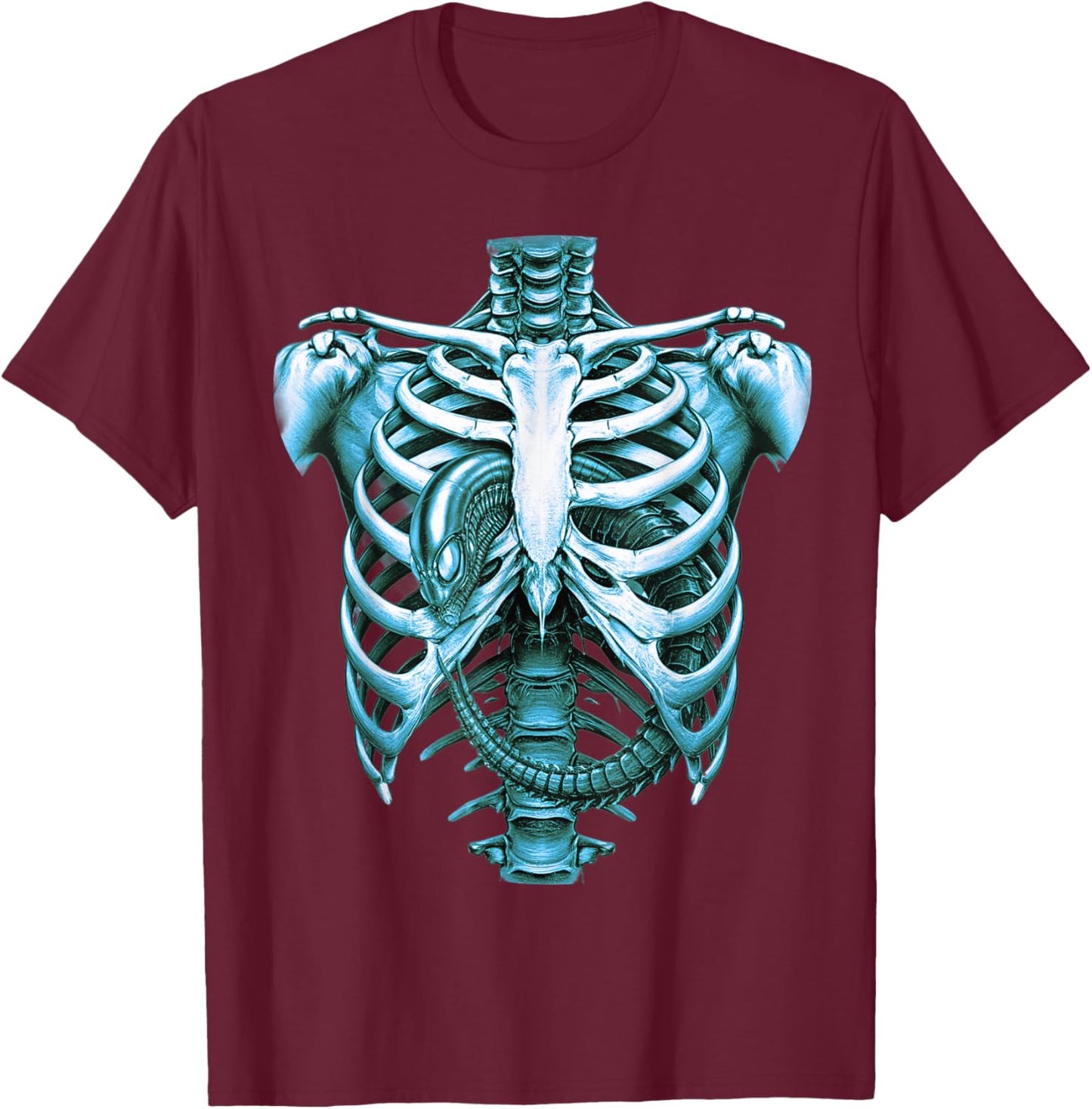Funny UFO Aliens X Ray Radiography Graphic Adult Costume T-Shirt - T-Shirt | Maroon