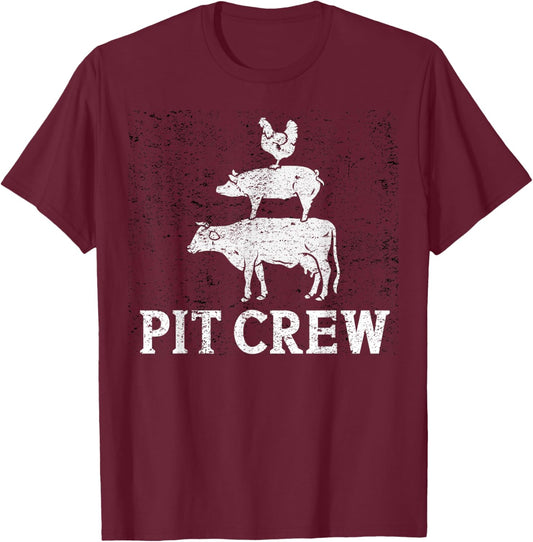 Funny Pit Crew BBQ Grilling Smoking Chicken Pork Beef T-Shirt - T-Shirt | Maroon