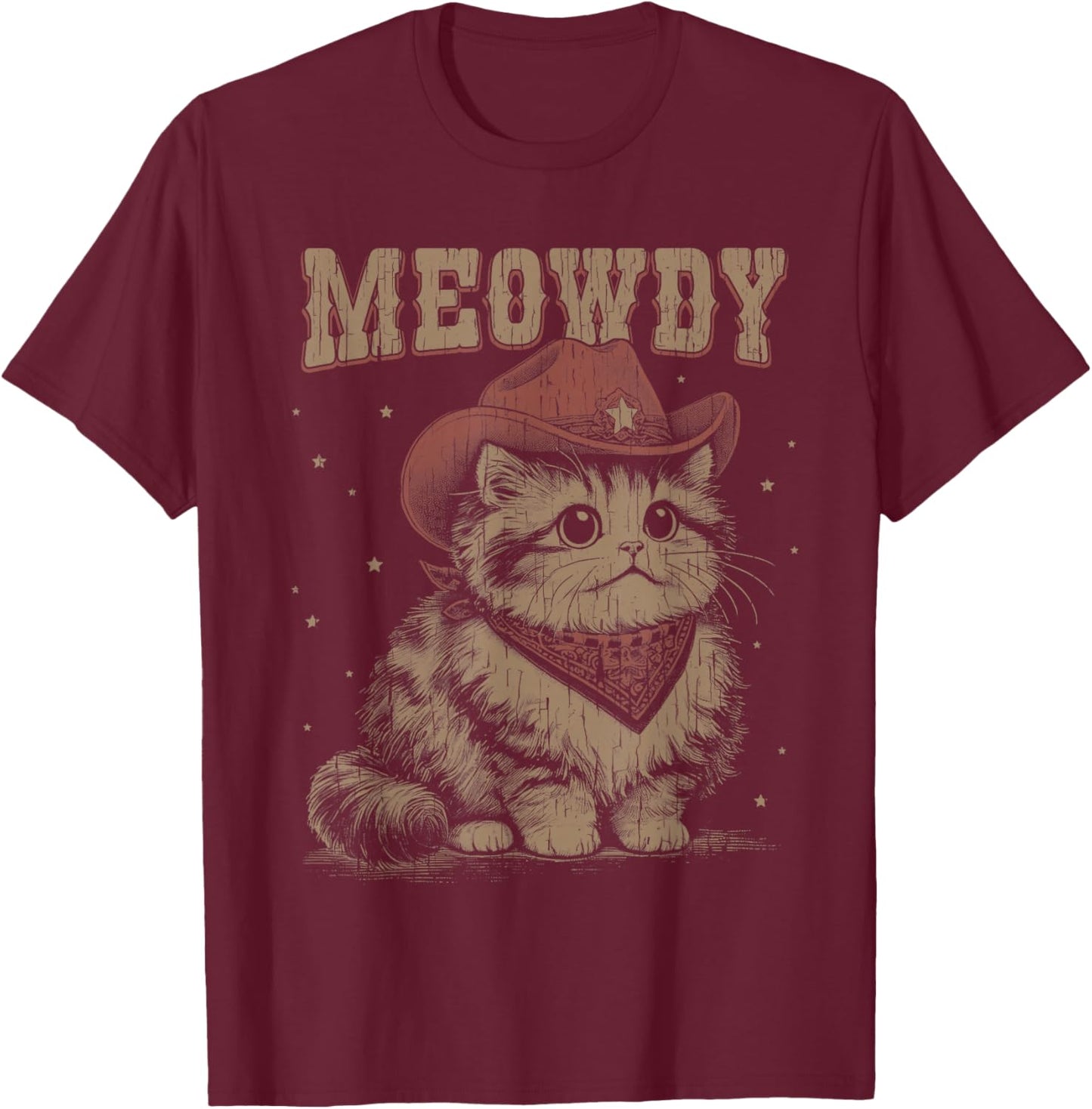 Meowdy Cat Western Cute Cowgirl Vintage Graphic T-Shirt - T-Shirt | Maroon