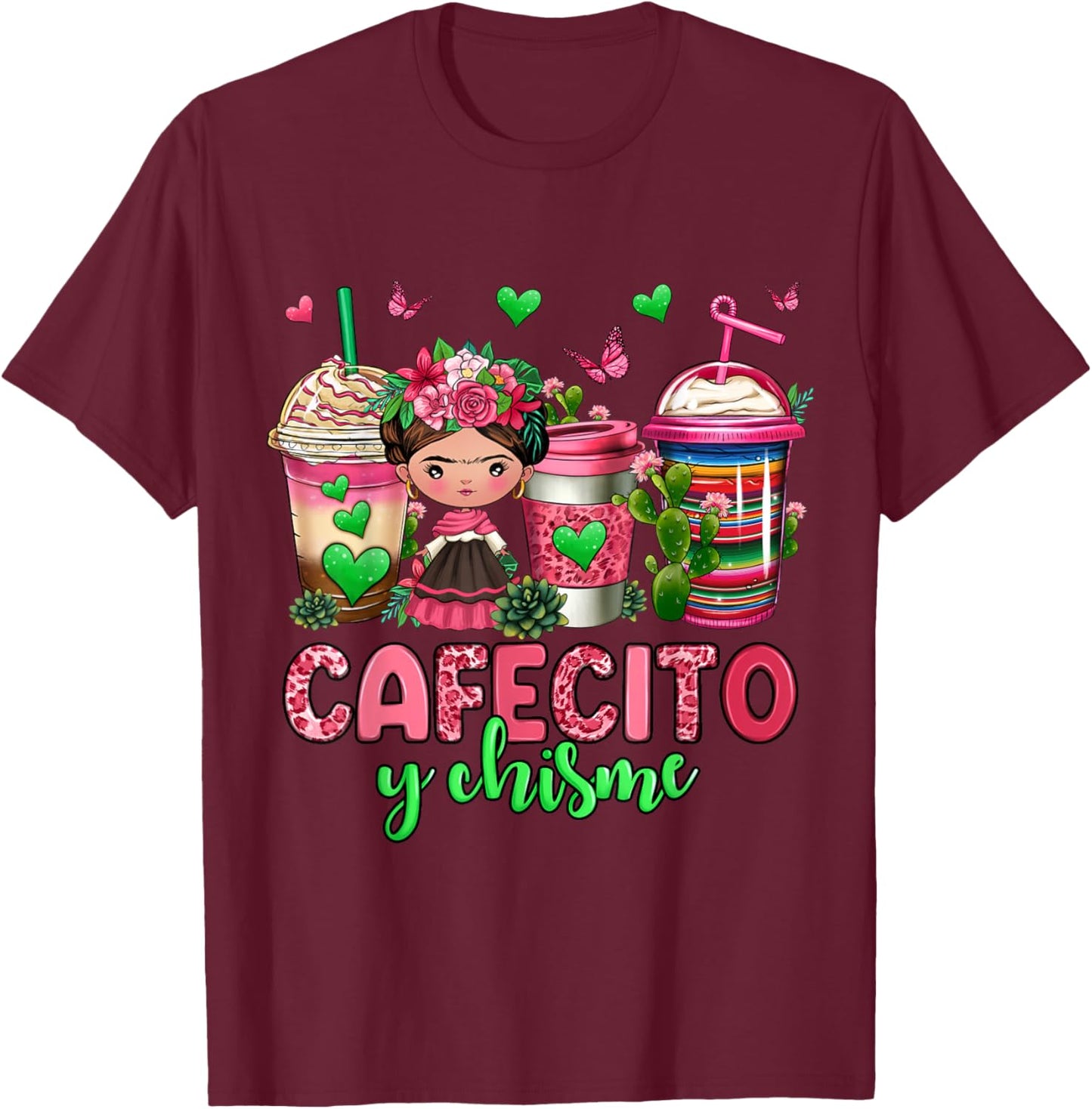 Cafecito y chisme coffee cups T-Shirt - T-Shirt | Maroon