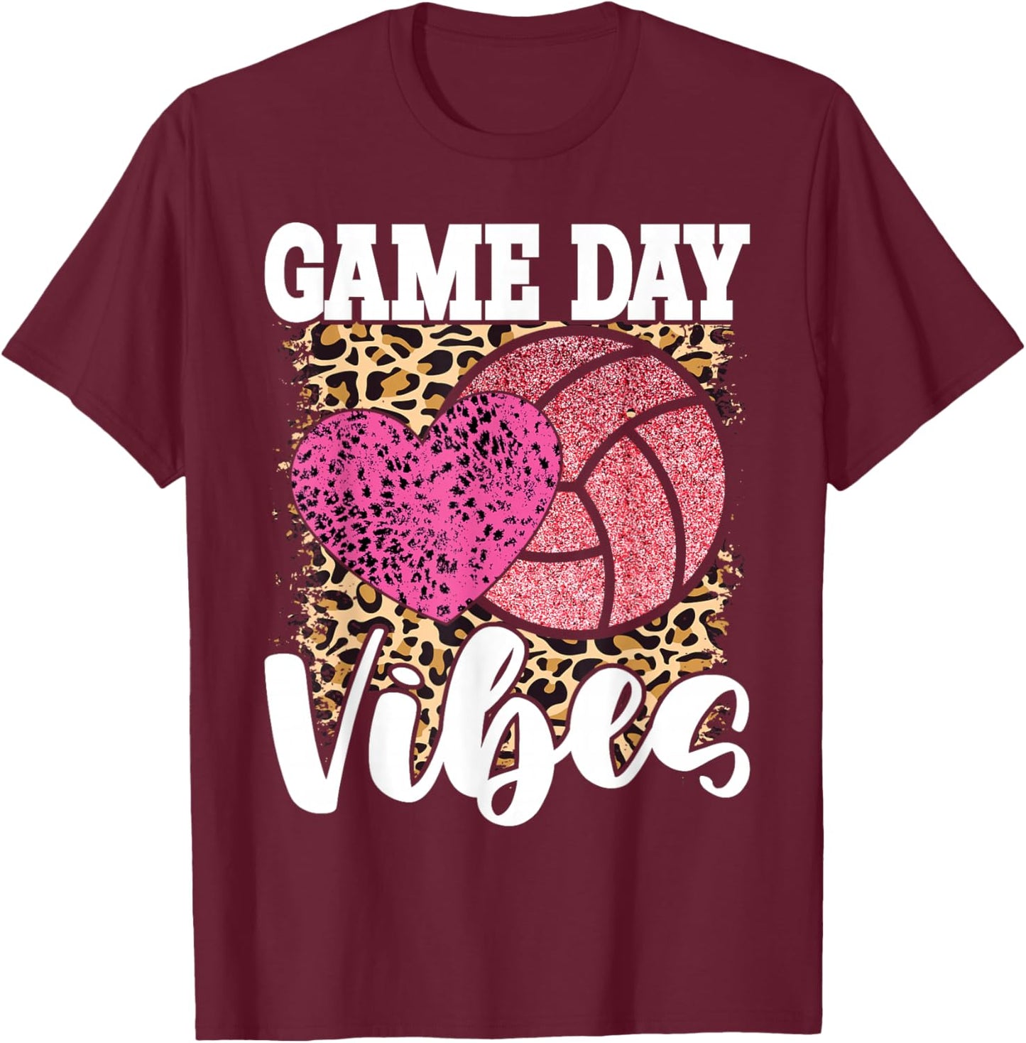 Game Day Volleyball Leopard Print Women Ladies Volleyball T-Shirt - T-Shirt | Maroon
