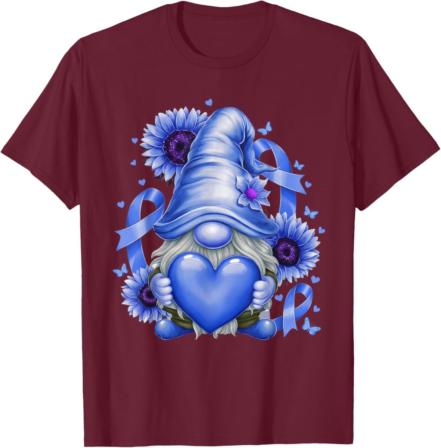 Gnome Diabetic November Diabetes Month Ribbon Blue Awareness T-Shirt - T-Shirt | Maroon
