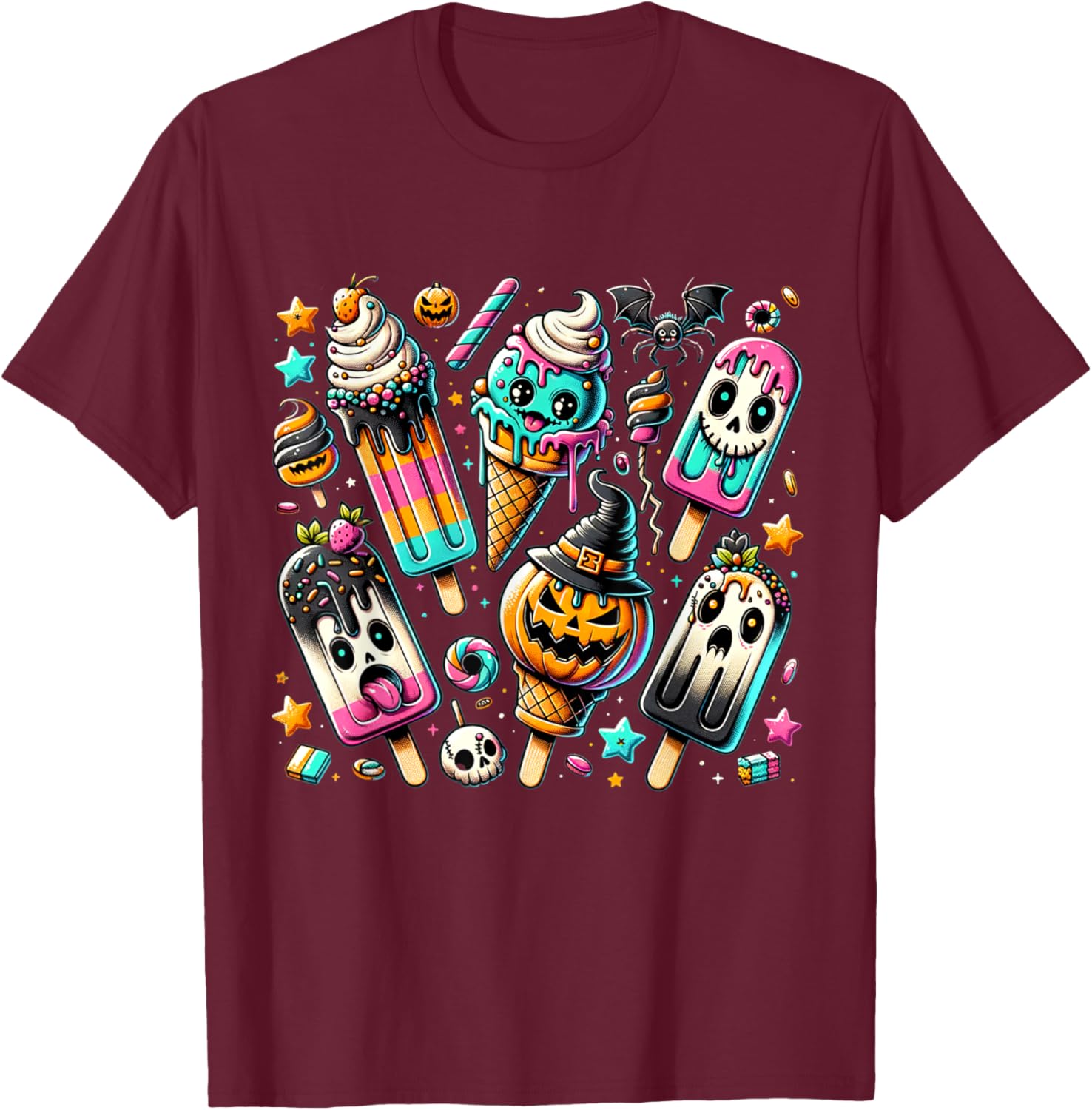 Vintage Horror Movie Summer Popsicle Halloween Summerween T-Shirt - T-Shirt | Maroon