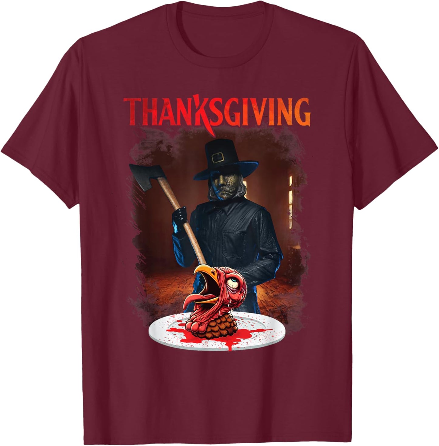 Home for Man Thanksgiving Day Horror Movies Cutting Turkey T-Shirt - T-Shirt | Maroon