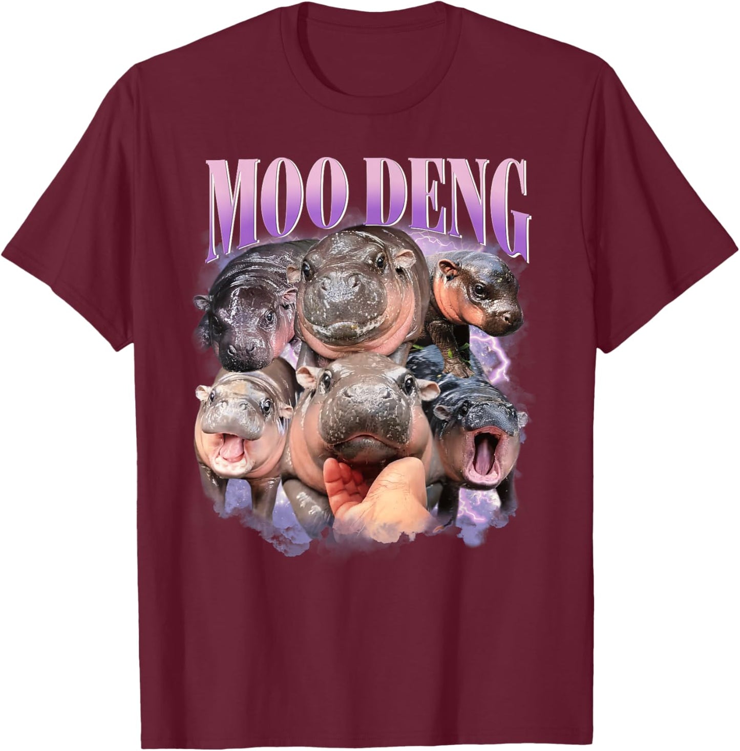 Funny Moo-Deng Baby Pygmy Hippo Cute Zoo For Family T-Shirt - T-Shirt | Maroon