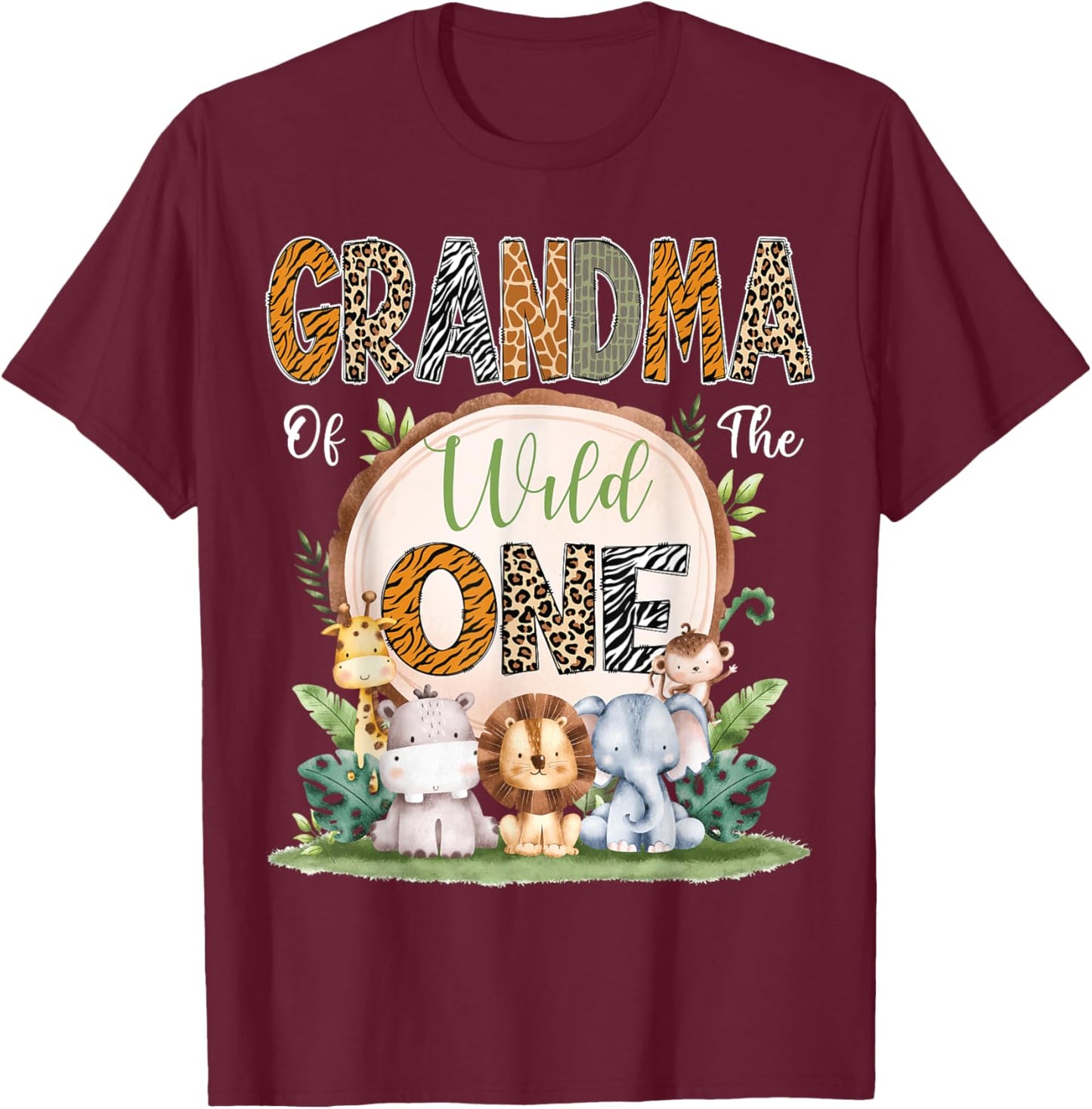 Grandma Of The Wild One First Birthday Safari Woodland T-Shirt - T-Shirt | Maroon