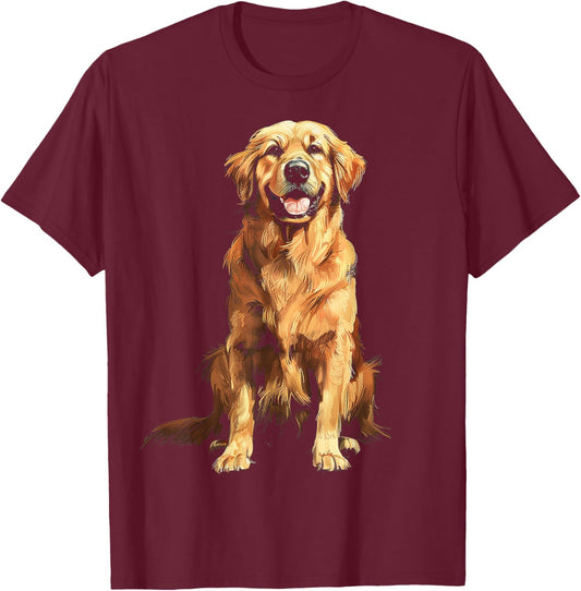 Golden Retriever Dog Motif Pet Art Golden Retriever Women Kids T-Shirt - T-Shirt | Maroon