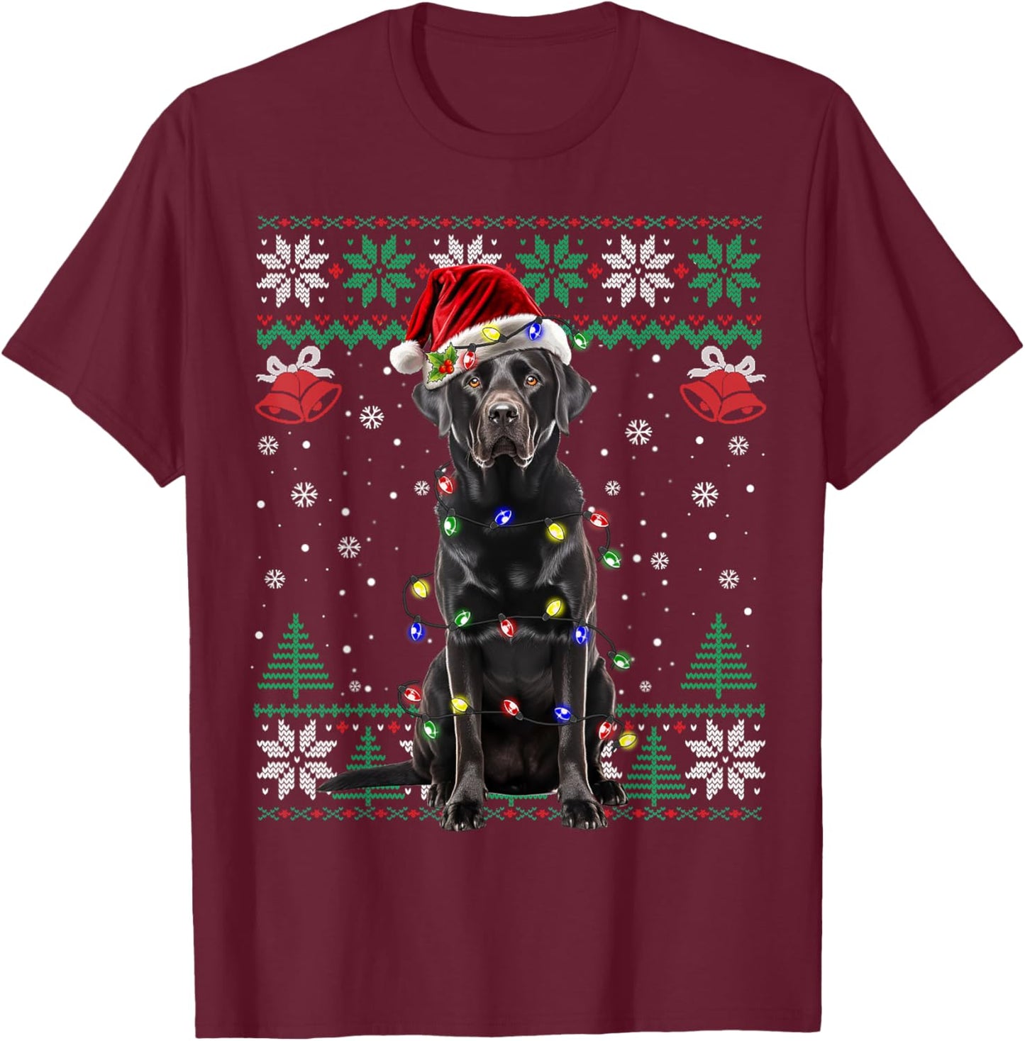 Black Lab Labrador Christmas Santa Hat Dog Ugly Sweater Women Kids T-Shirt - T-Shirt | Maroon