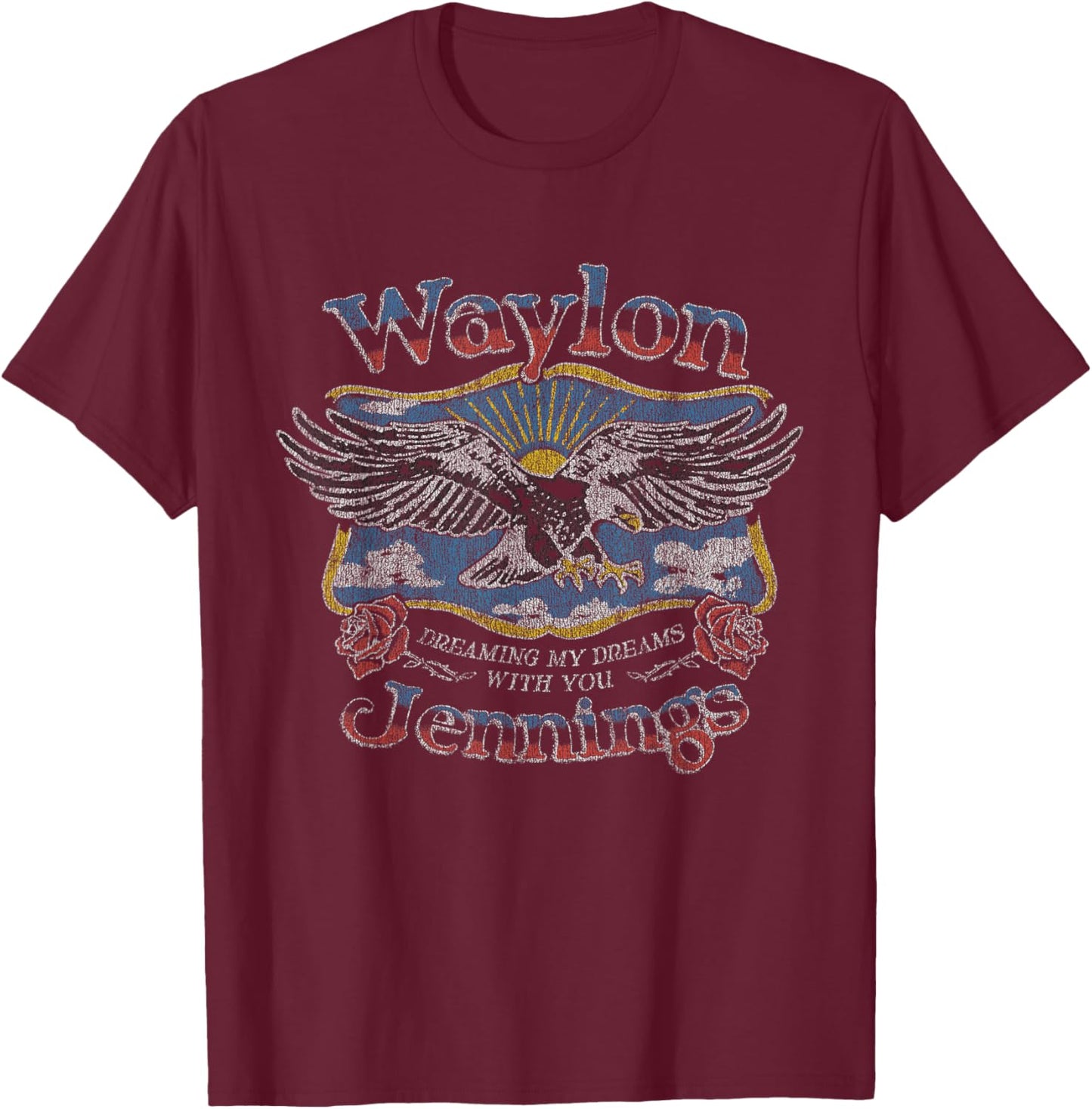 Waylon Jennings - Official Merchandise - Dreaming My Dreams T-Shirt - T-Shirt | Maroon