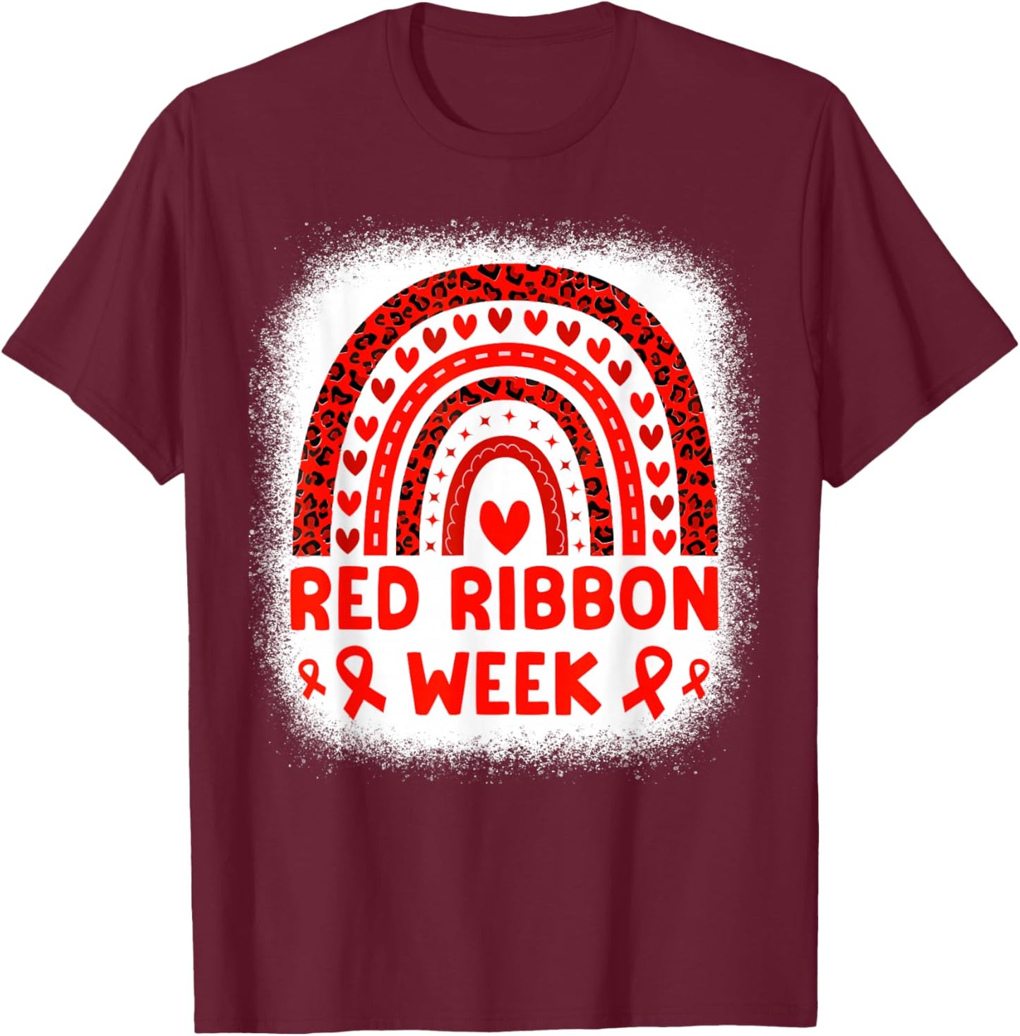 Red Ribbon Week Awareness Rainbow Men Women Kids Red Ribbon T-Shirt - T-Shirt | Maroon