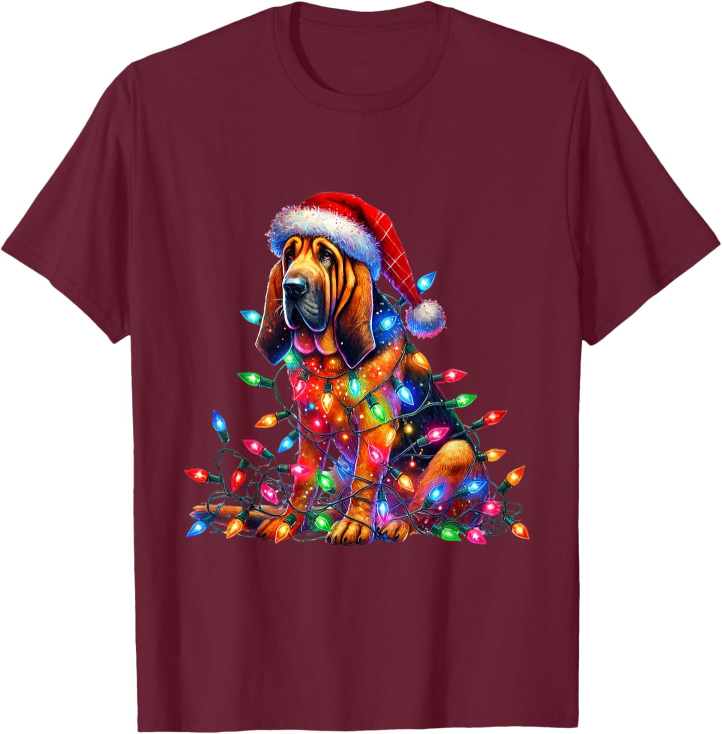 Bloodhound Christmas Lights Santa Hat Dog Lover Women T-Shirt - T-Shirt | Maroon