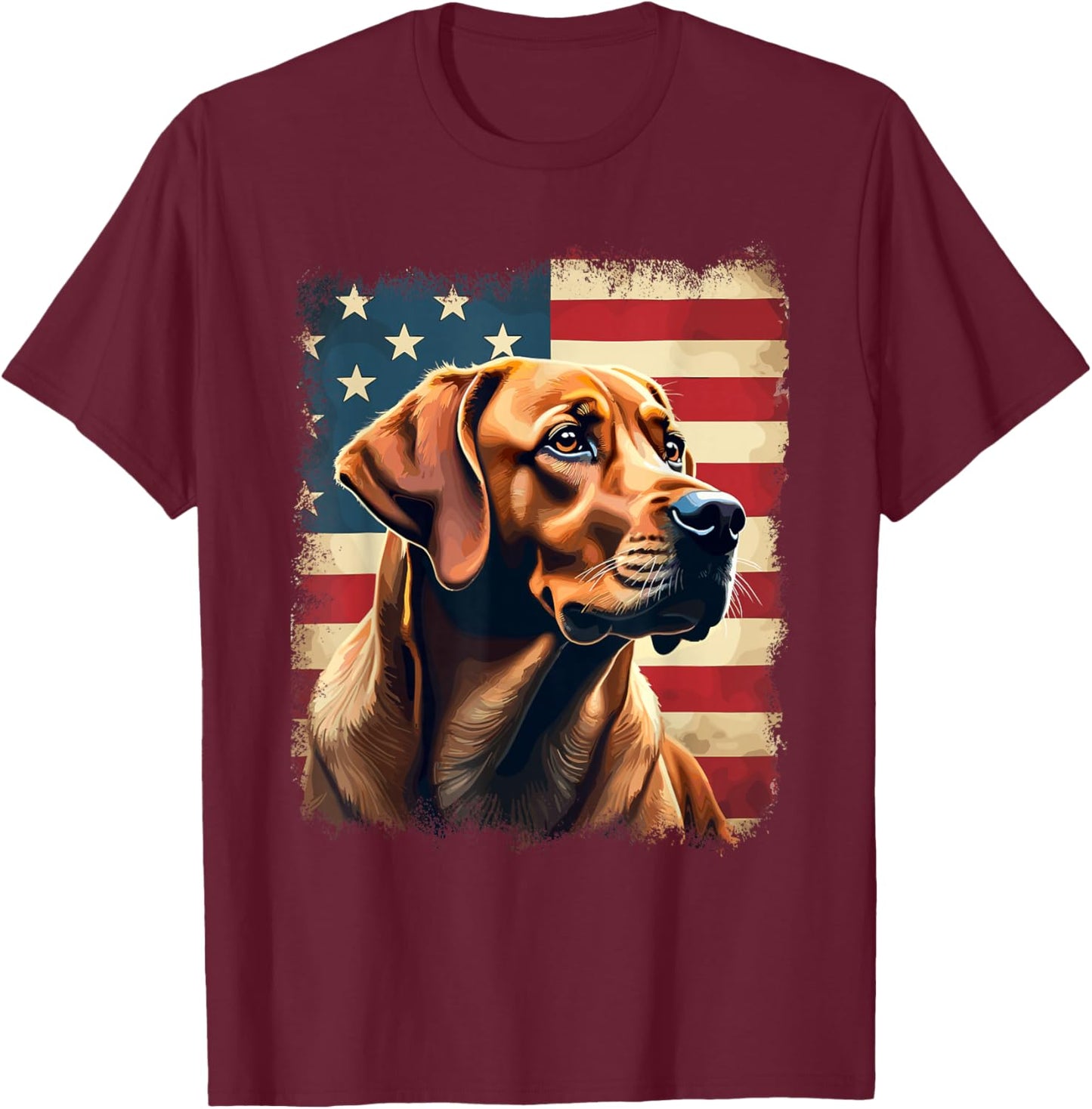 Labrador Retriever | Fox Red Labrador & American Flag T-Shirt - T-Shirt | Maroon