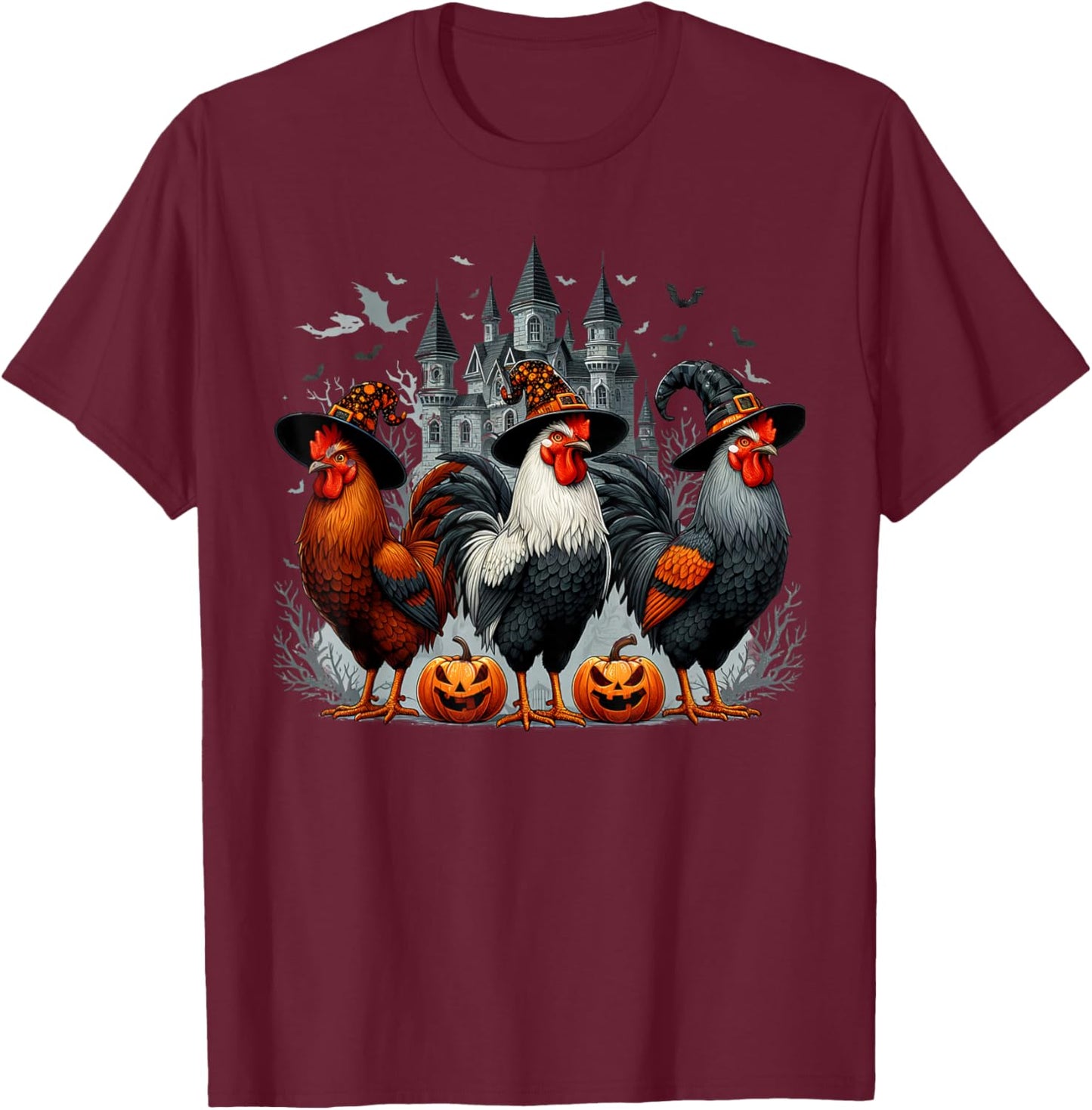 Retro House Chicken Witch Halloween Spooky Autumn Fall T-Shirt - T-Shirt | Maroon