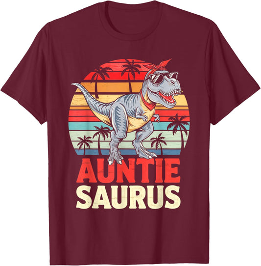 Auntie Saurus T Rex Dino Aunt Family Aunty Fun T-Shirt - T-Shirt | Maroon