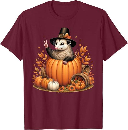 Autumn Pumpkin Fall Possum Thanksgiving Kids T-Shirt - T-Shirt | Maroon