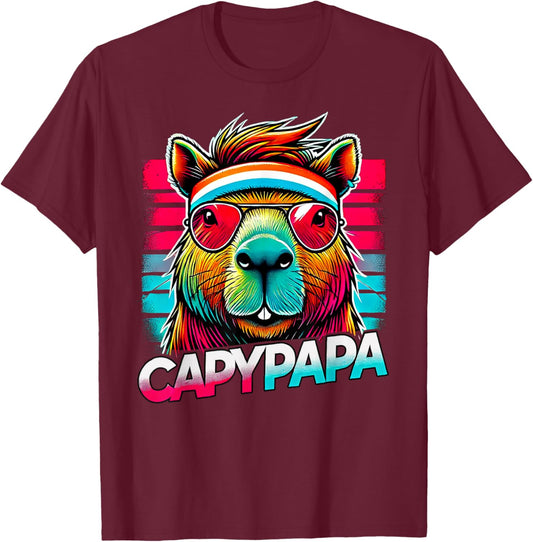Capypapa - Capybara Papa Retro Disco Workout Father's Day T-Shirt - T-Shirt | Maroon