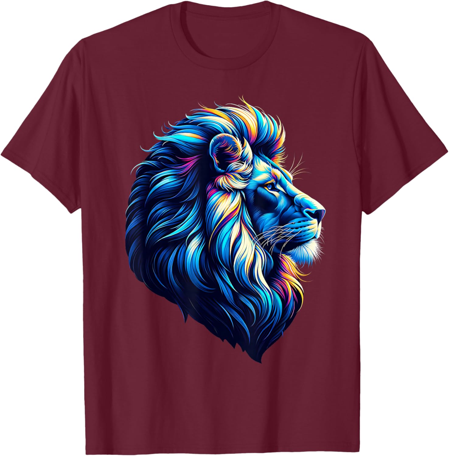 Cool Lion With Blue Eyes Men Women Kids Lion T-Shirt - T-Shirt | Maroon